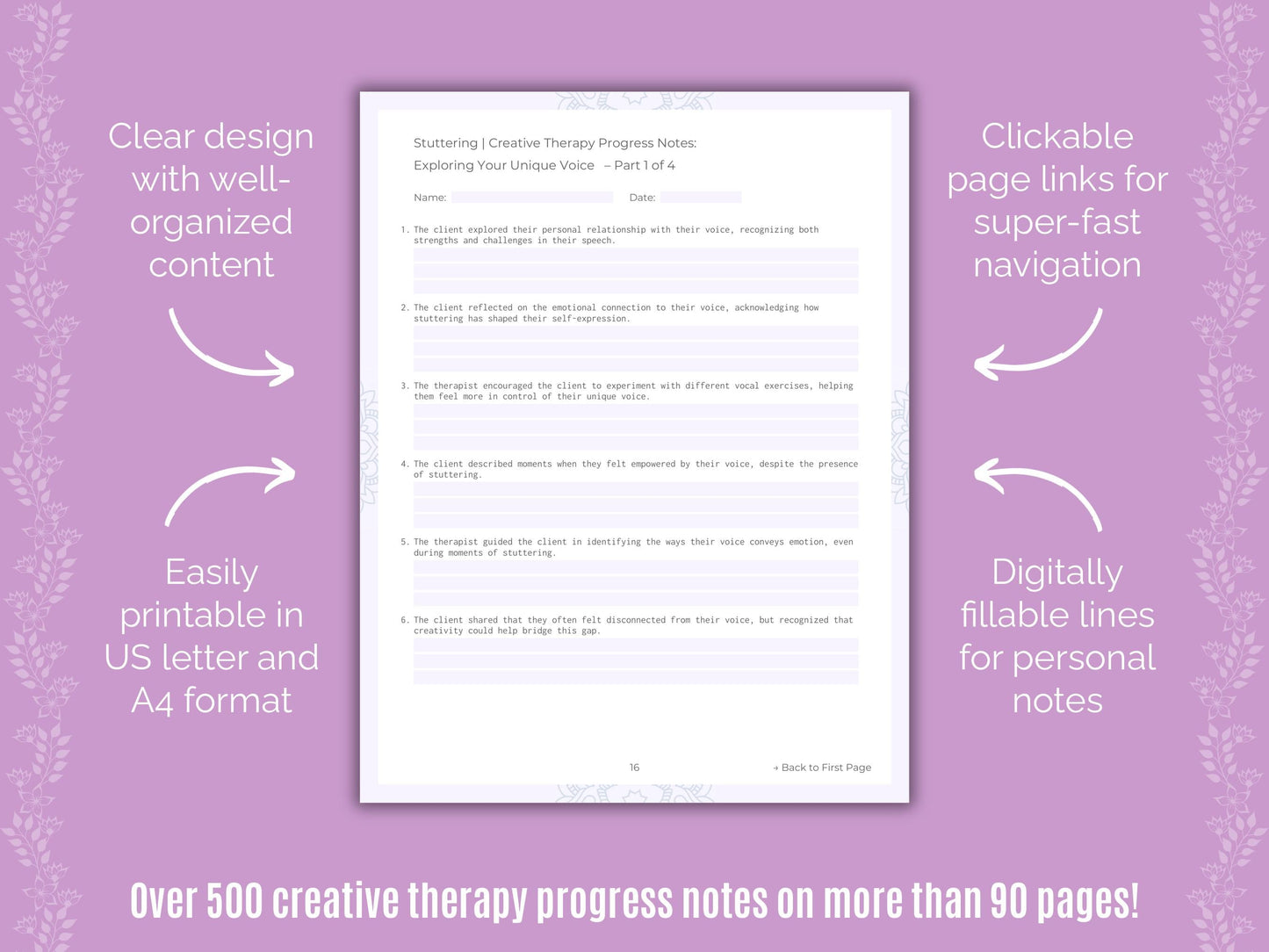 Stuttering Creative Therapy Counseling Templates