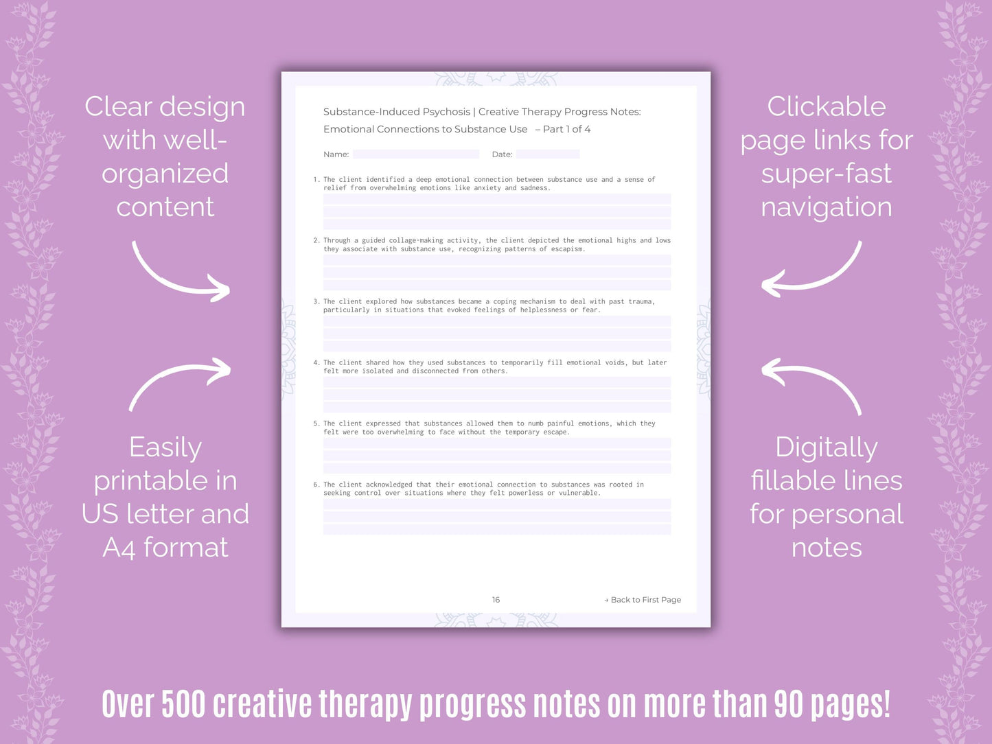 Substance-Induced Psychosis Creative Therapy Counseling Templates