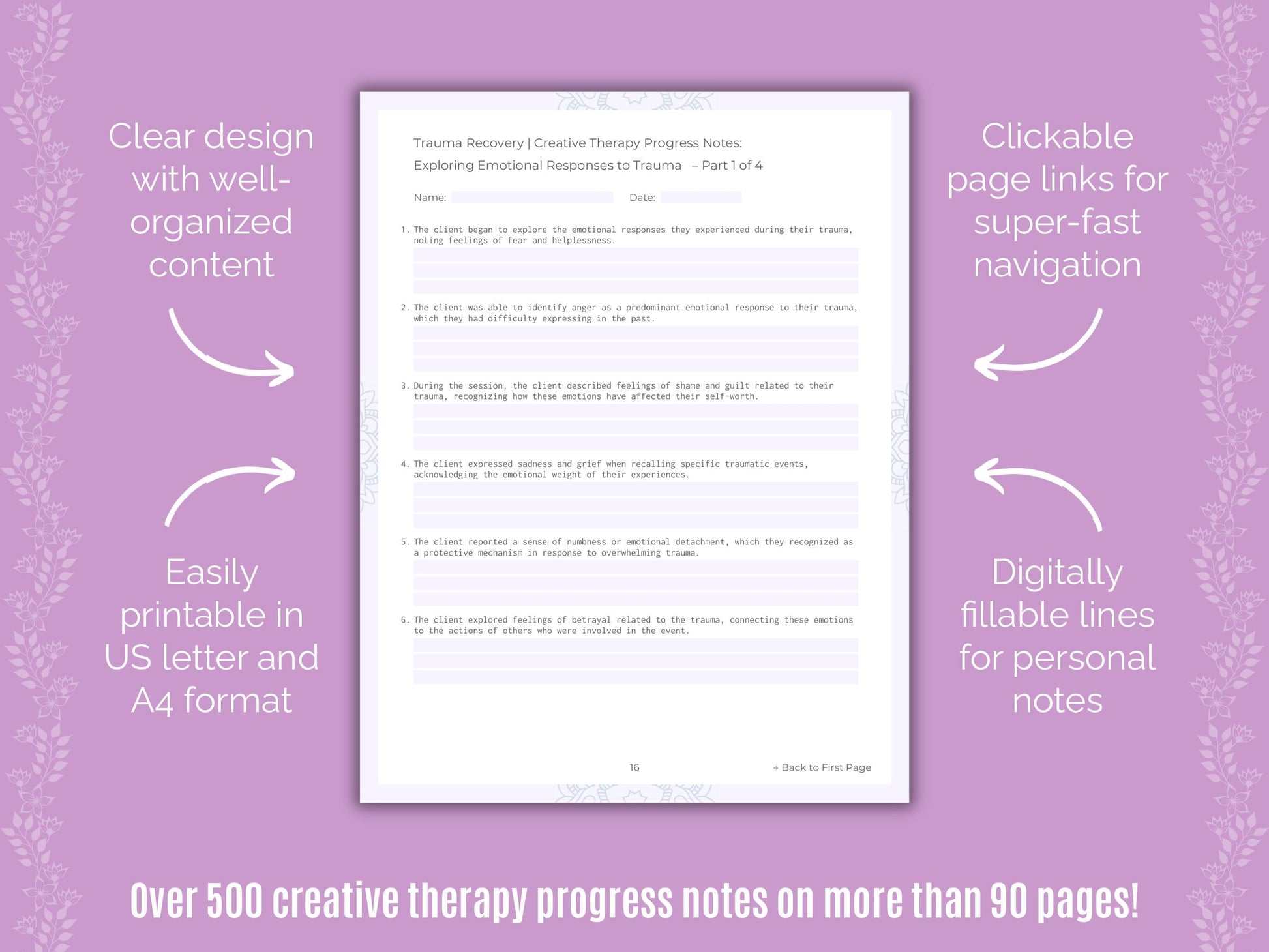 Trauma Recovery Creative Therapy Counseling Templates