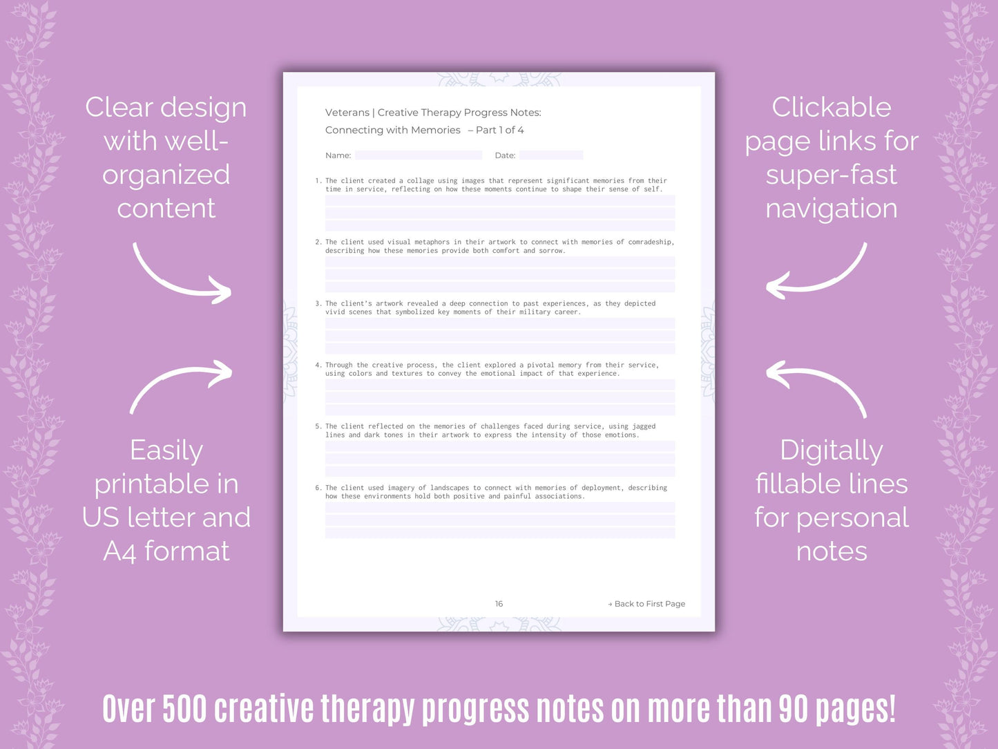 Veterans Creative Therapy Counseling Templates