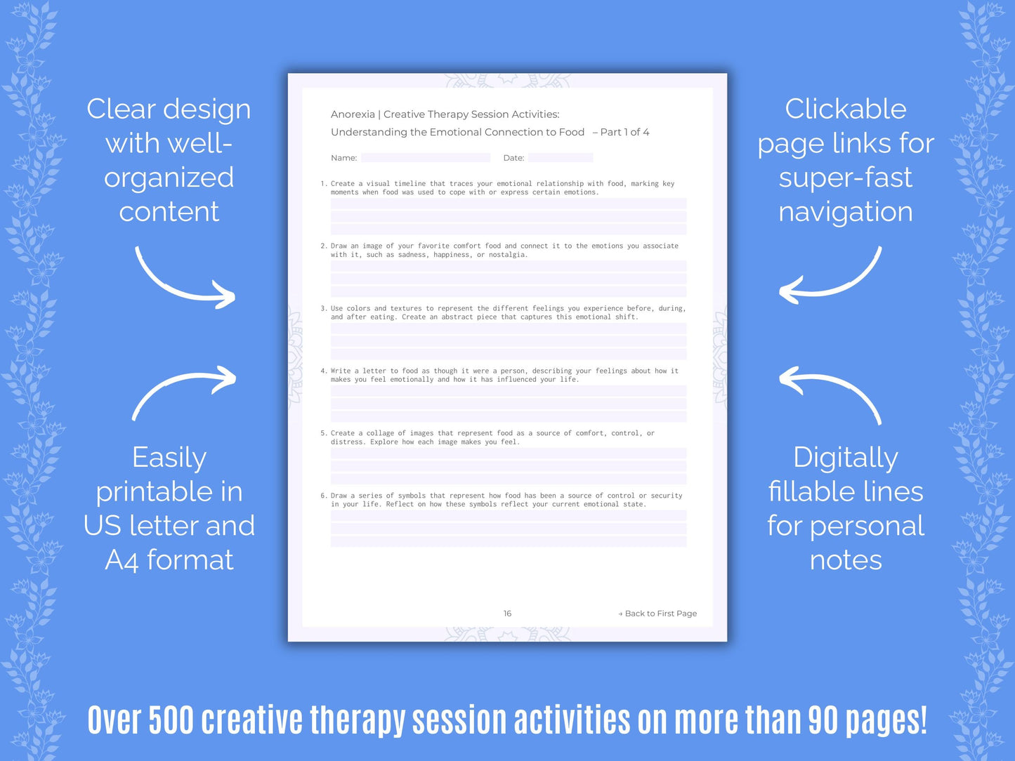 Anorexia Creative Therapy Counseling Templates