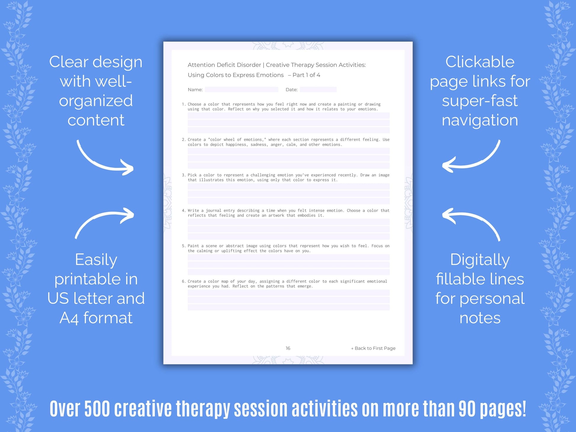 Attention Deficit Disorder (ADD) Creative Therapy Counseling Templates