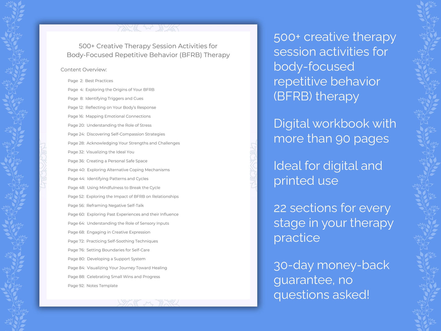 Body-Focused Repetitive Behavior (BFRB) Creative Therapy Therapist Worksheets