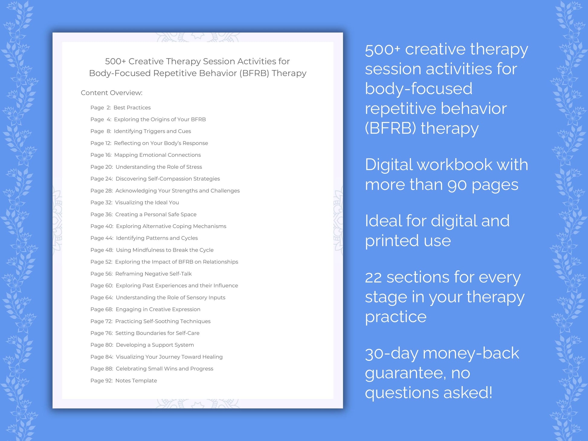 Body-Focused Repetitive Behavior (BFRB) Creative Therapy Therapist Worksheets