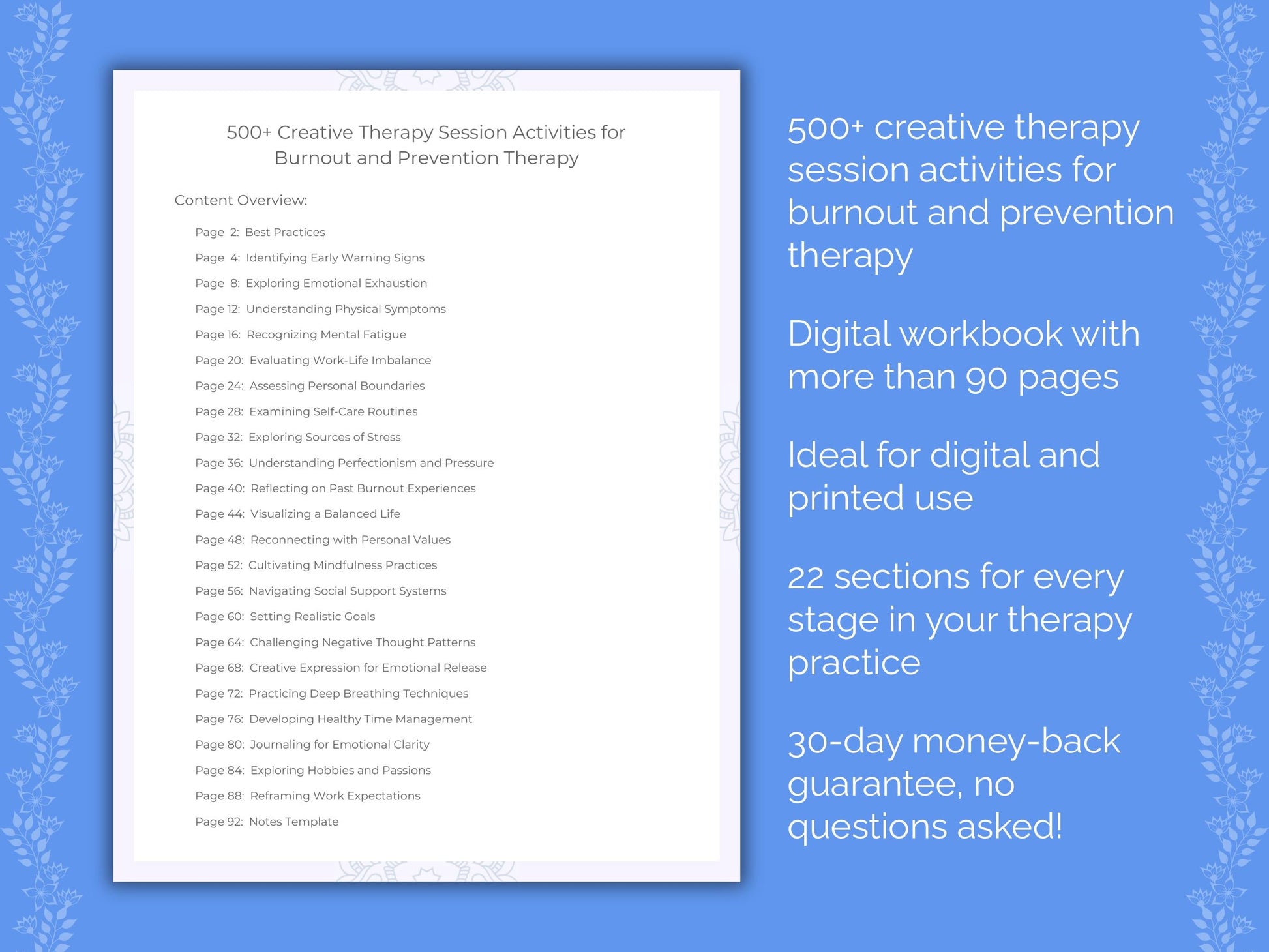 Burnout and Prevention Creative Therapy Therapist Worksheets