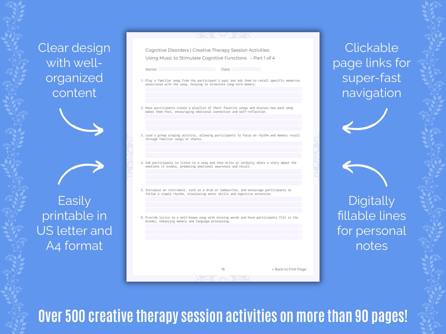 Cognitive Disorders Creative Therapy Counseling Templates