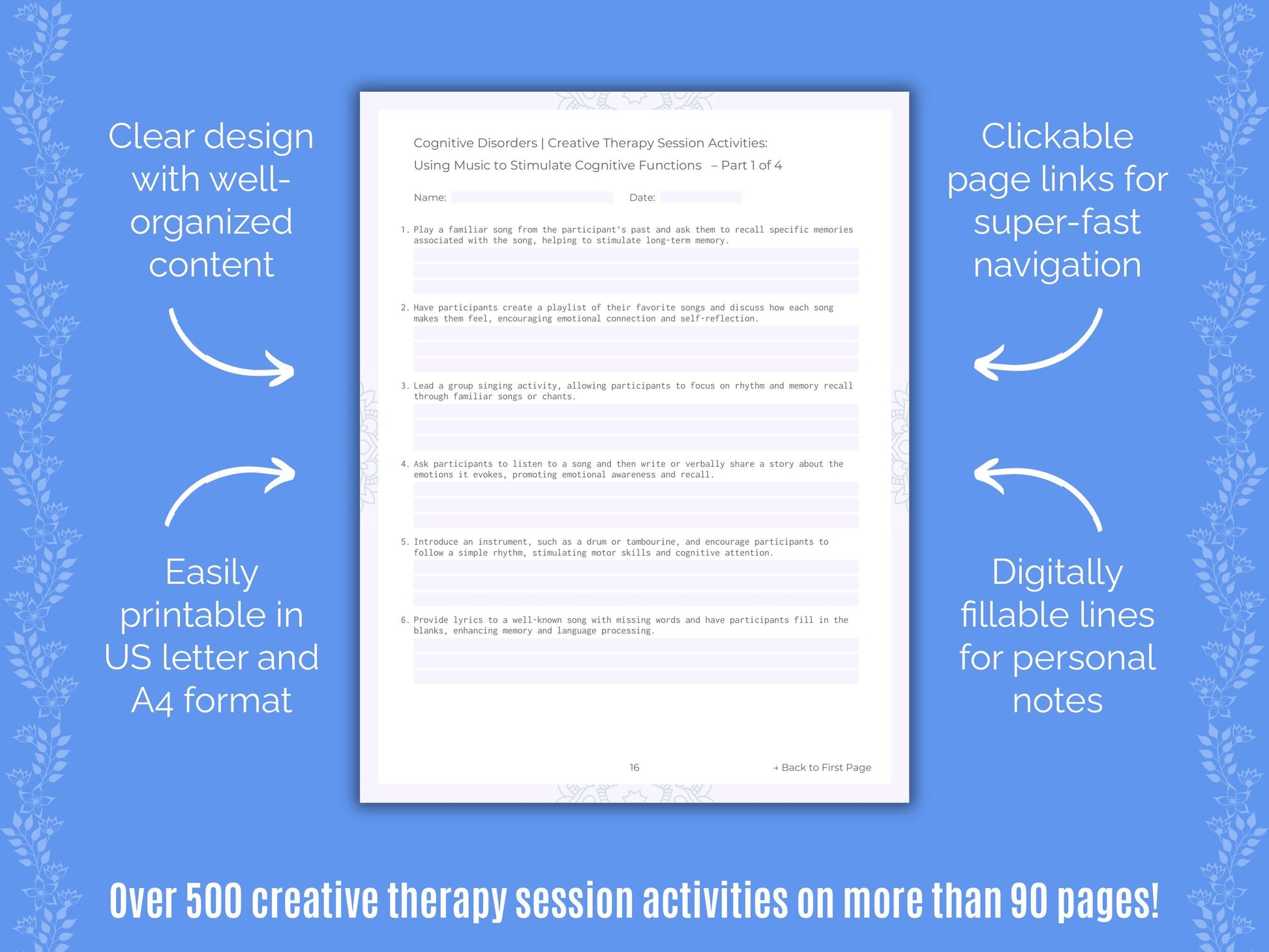 Cognitive Disorders Creative Therapy Counseling Templates
