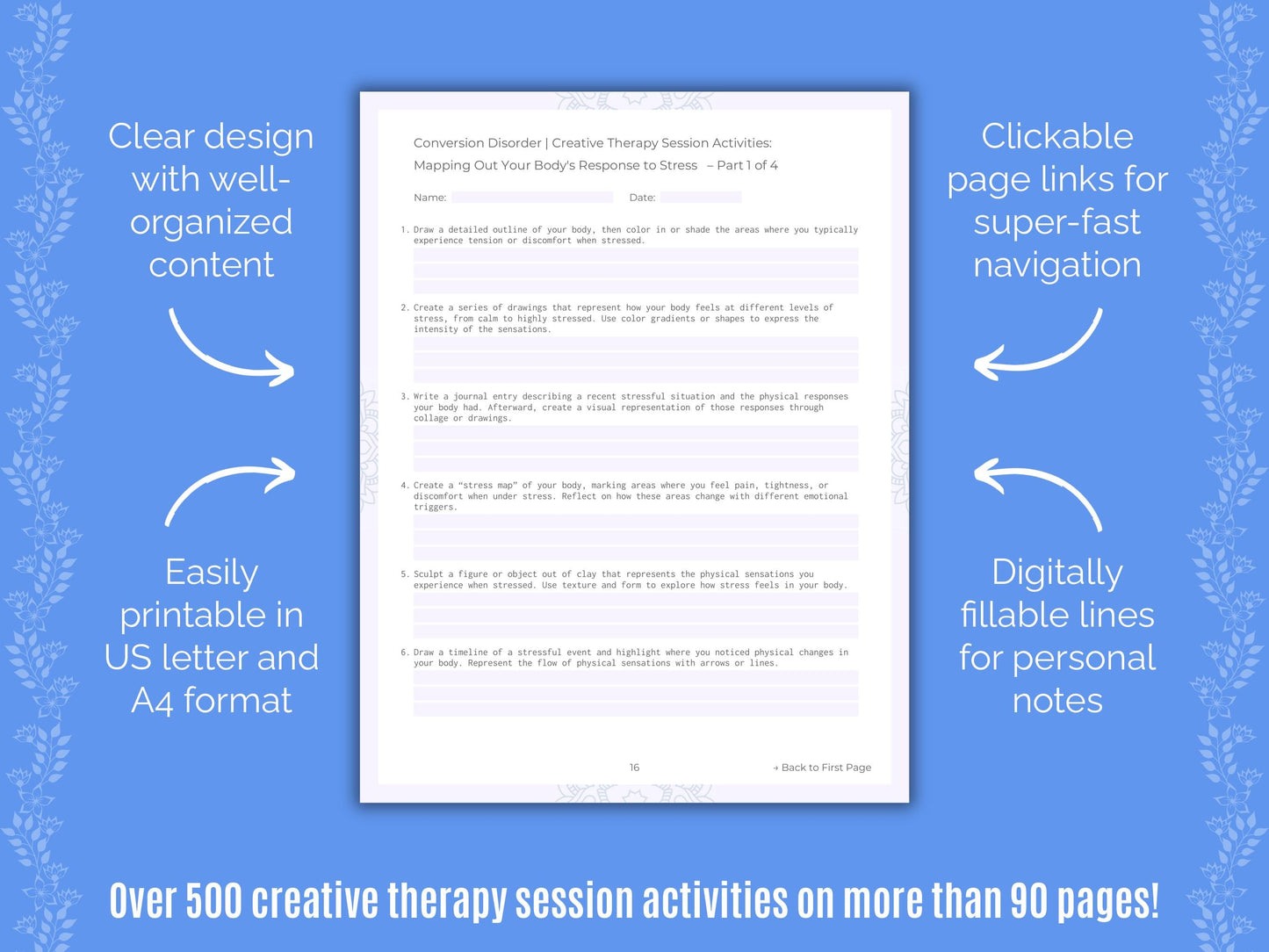 Conversion Disorder Creative Therapy Counseling Templates