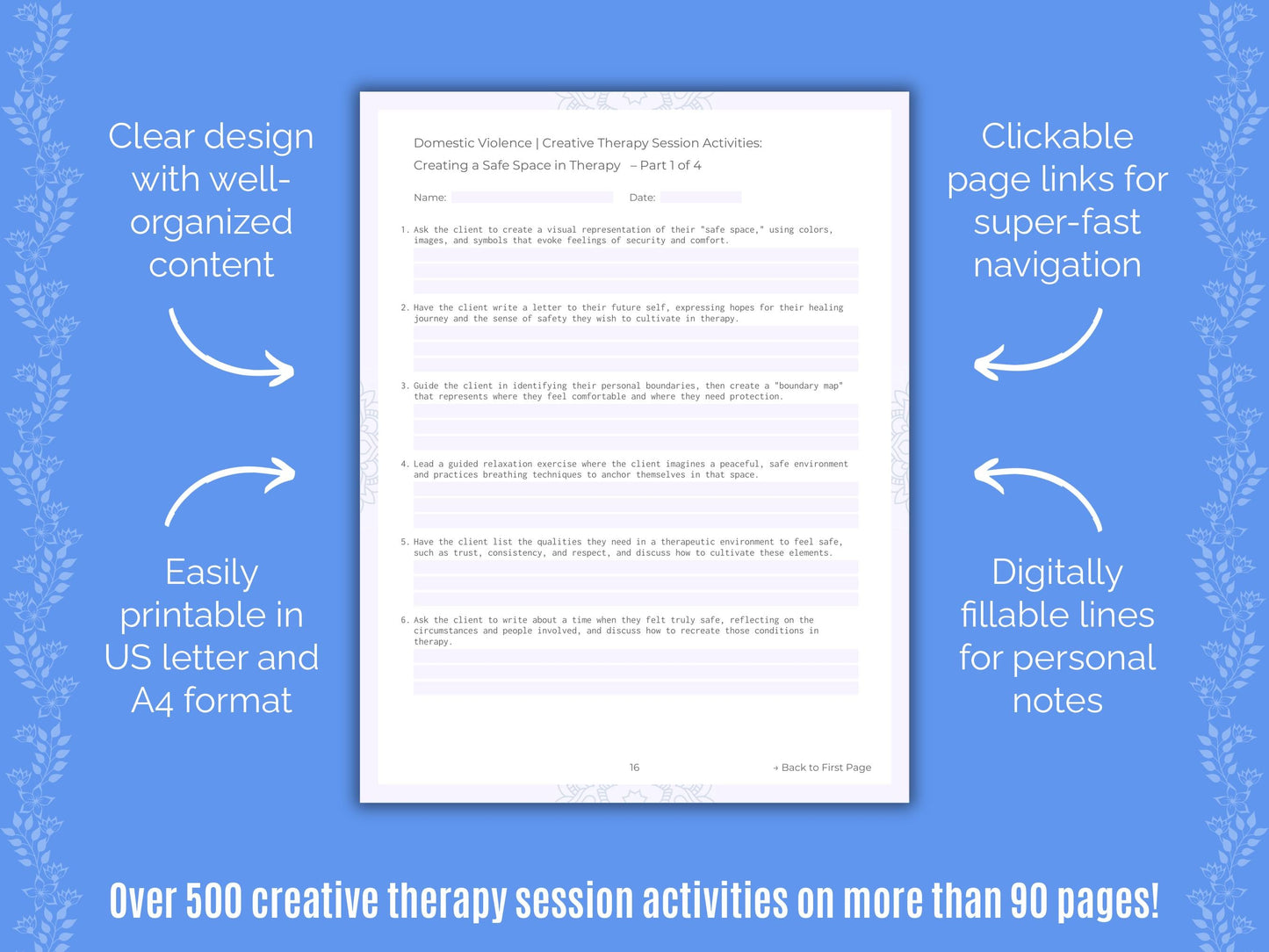 Domestic Violence Creative Therapy Counseling Templates