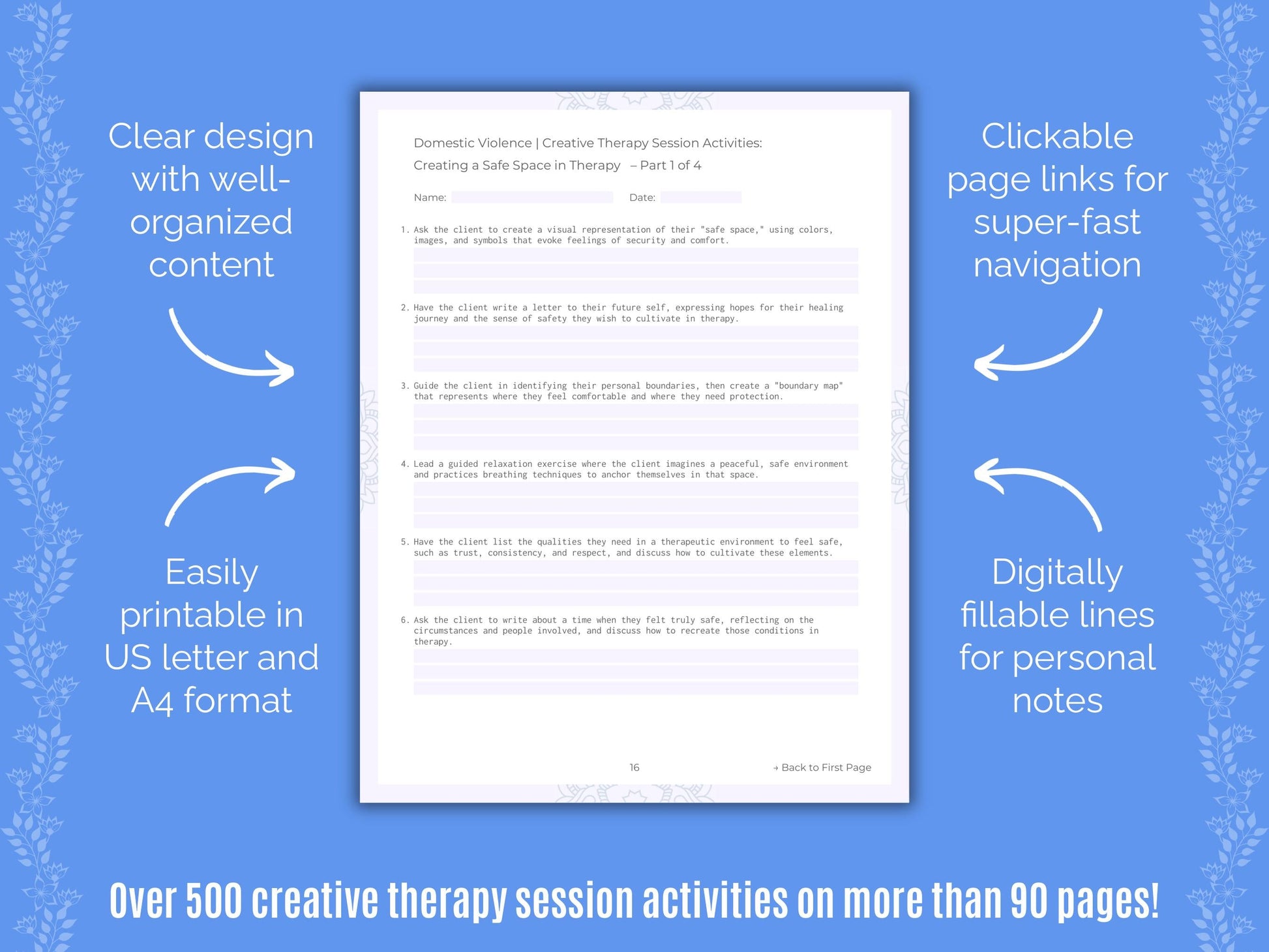 Domestic Violence Creative Therapy Counseling Templates