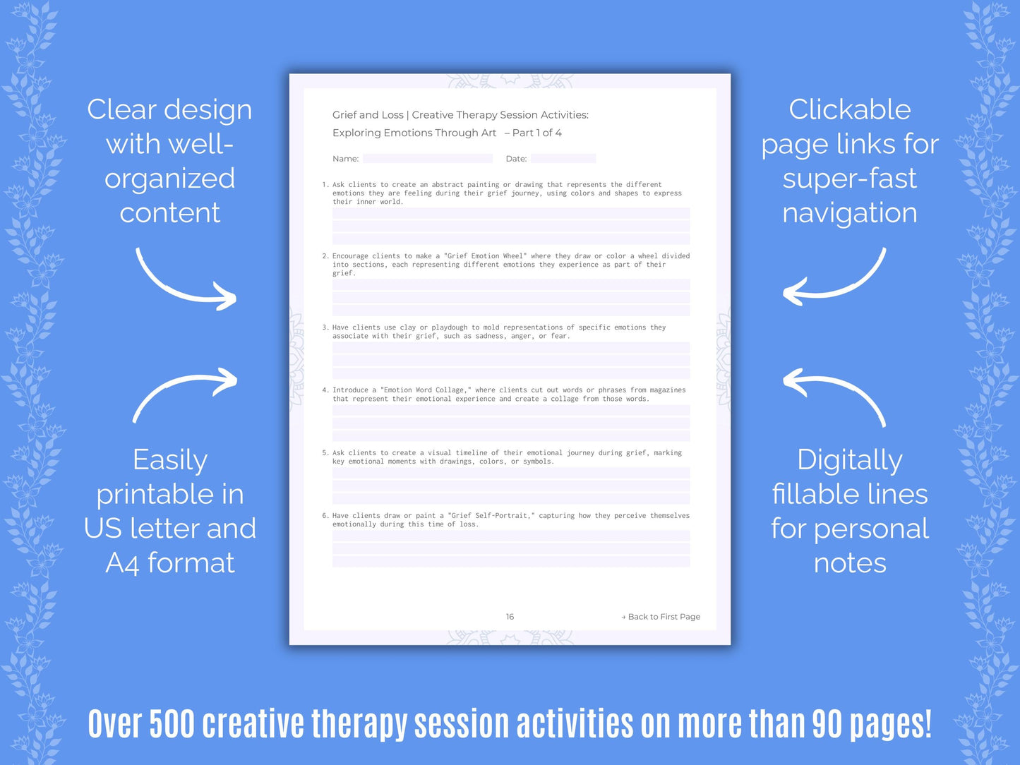 Grief and Loss Creative Therapy Counseling Templates