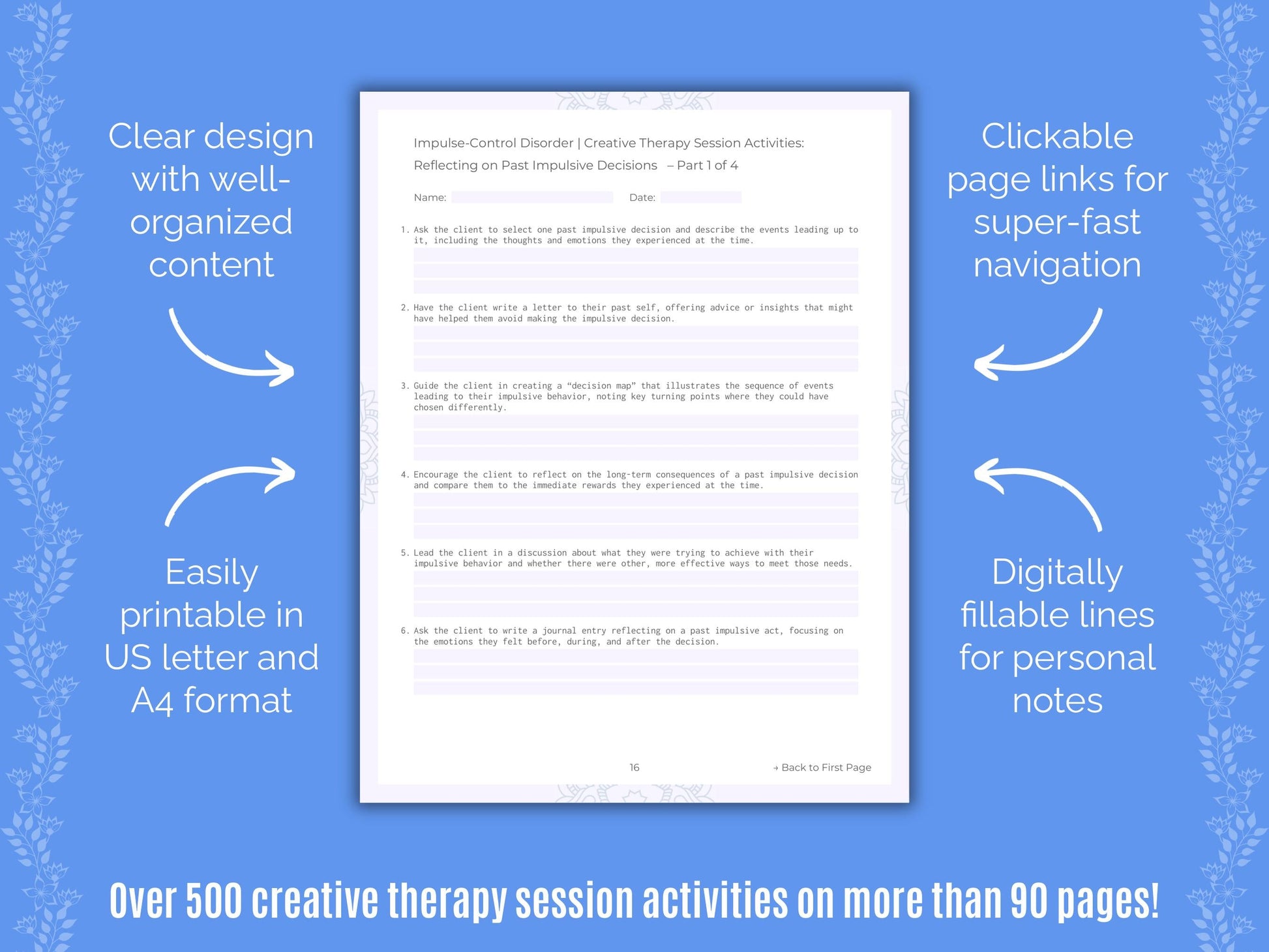 Impulse-Control Disorder (ICD) Creative Therapy Counseling Templates