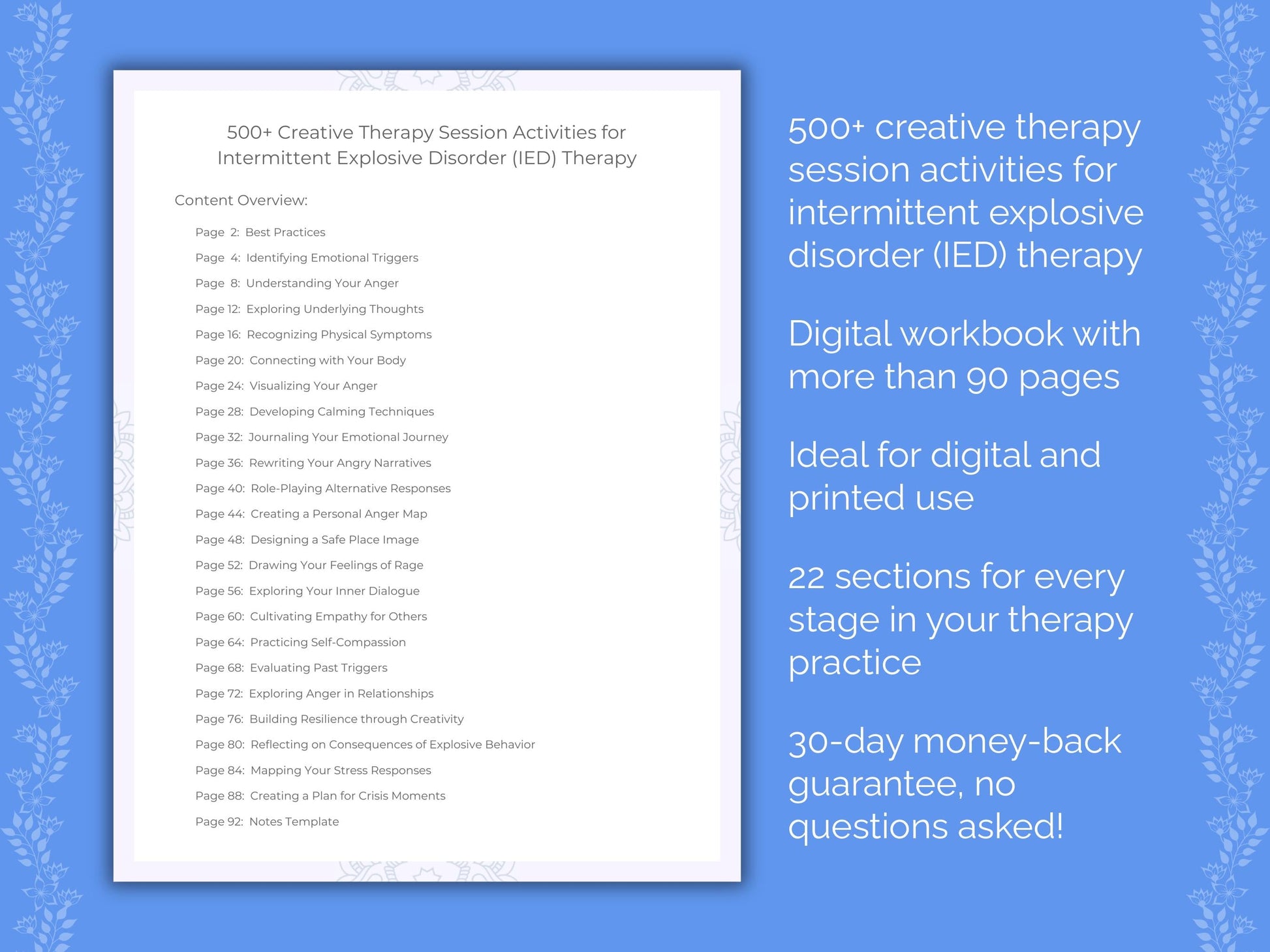 Intermittent Explosive Disorder (IED) Creative Therapy Therapist Worksheets