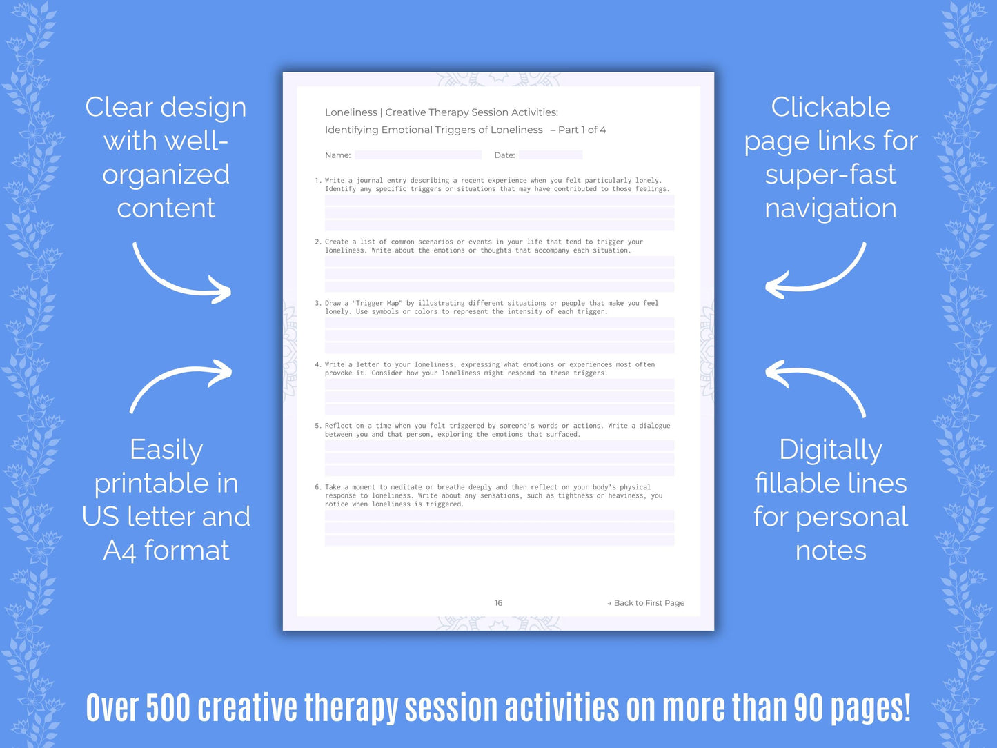 Loneliness Creative Therapy Counseling Templates