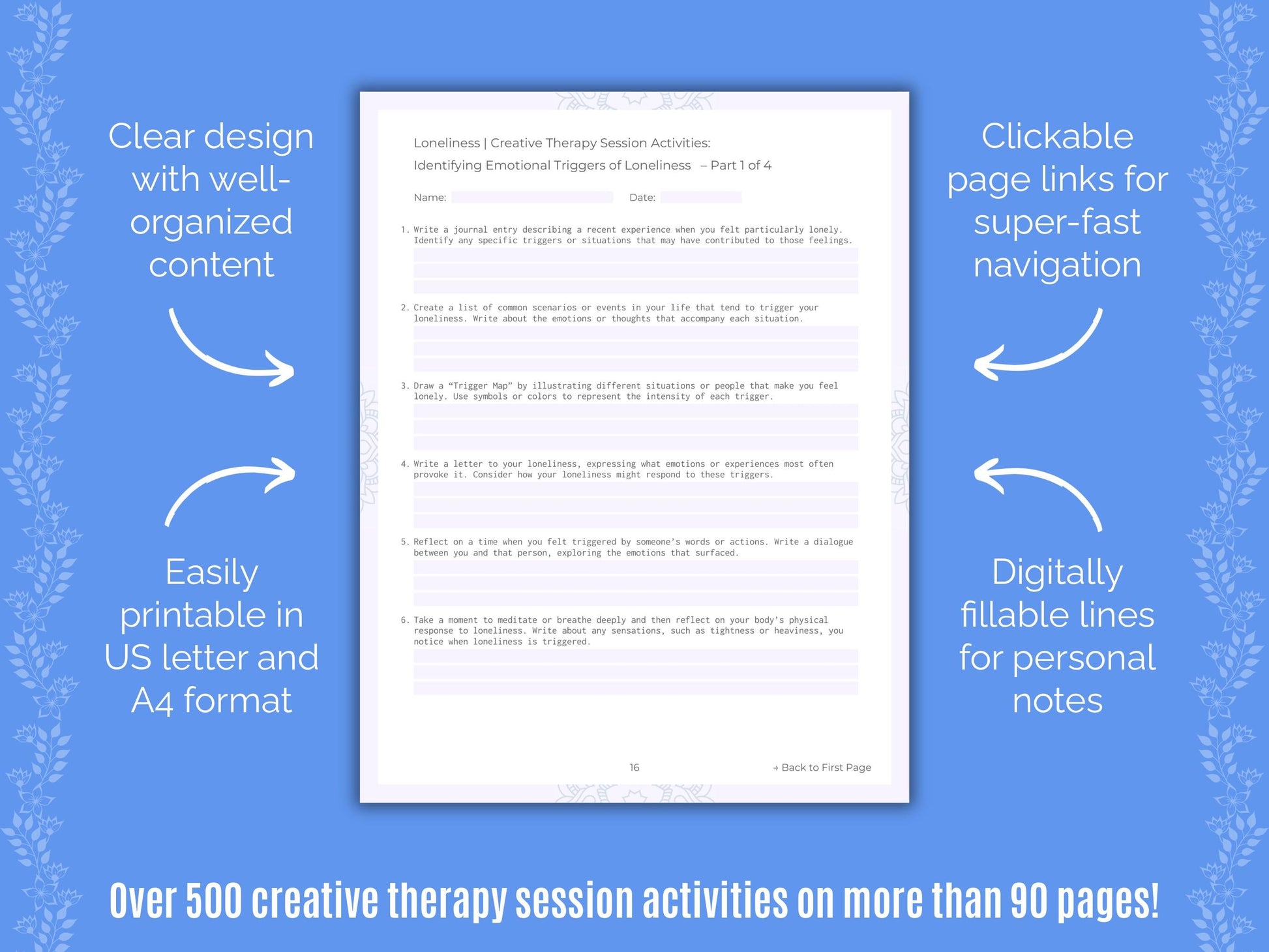 Loneliness Creative Therapy Counseling Templates