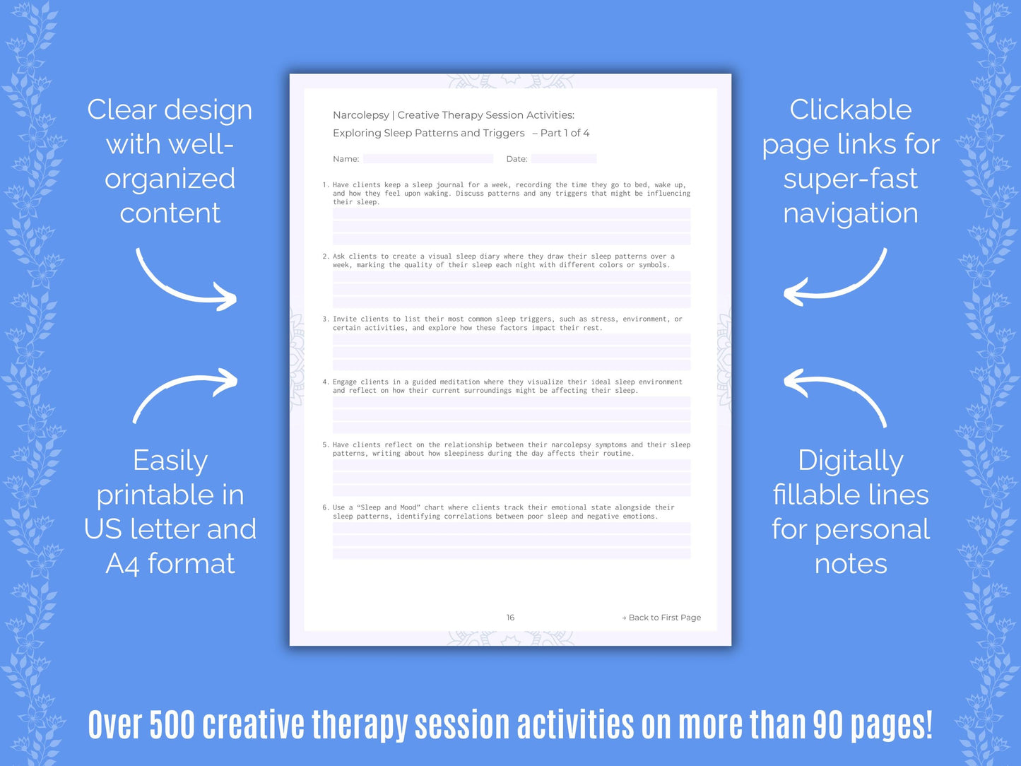 Narcolepsy Creative Therapy Counseling Templates