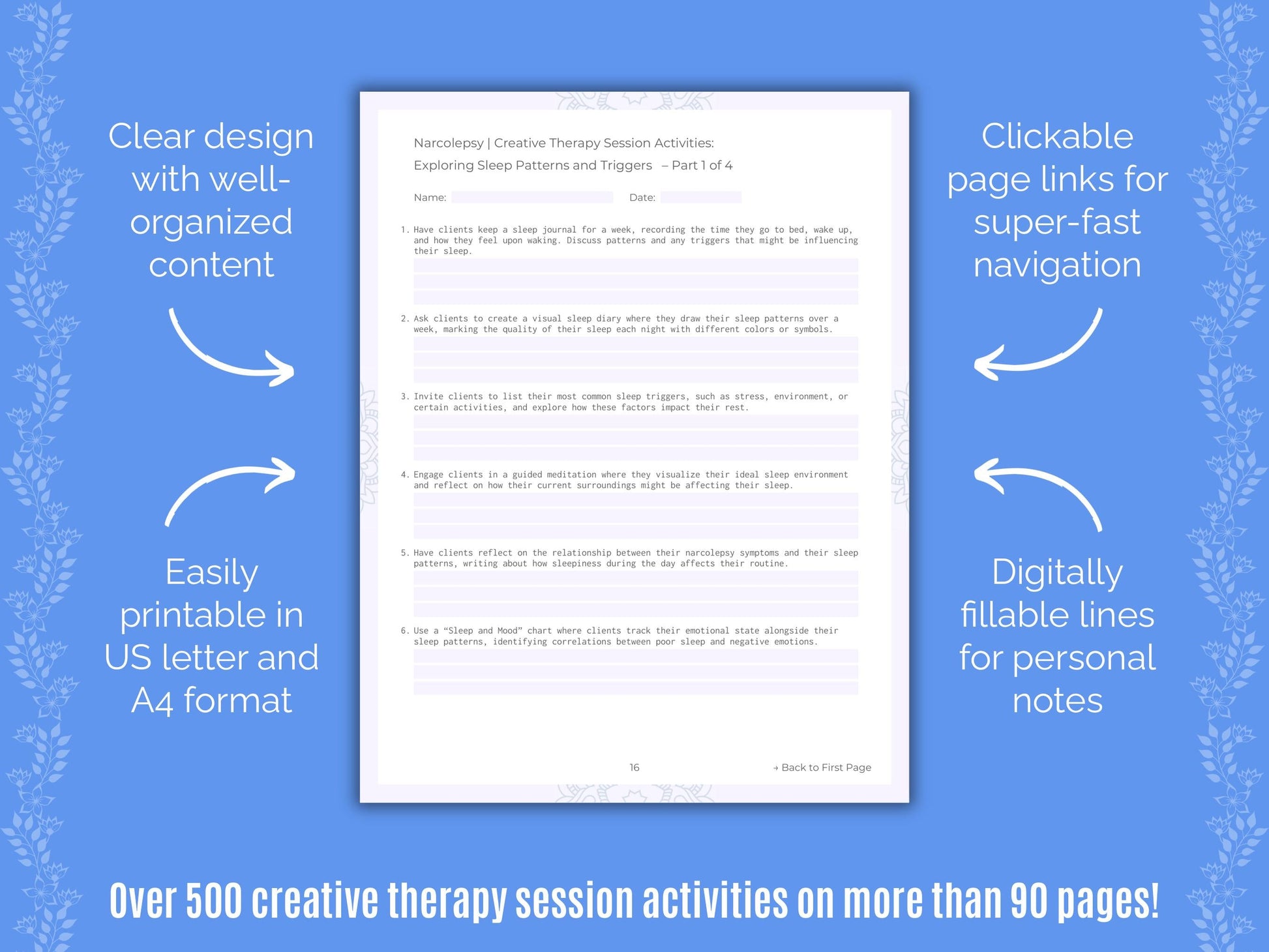 Narcolepsy Creative Therapy Counseling Templates