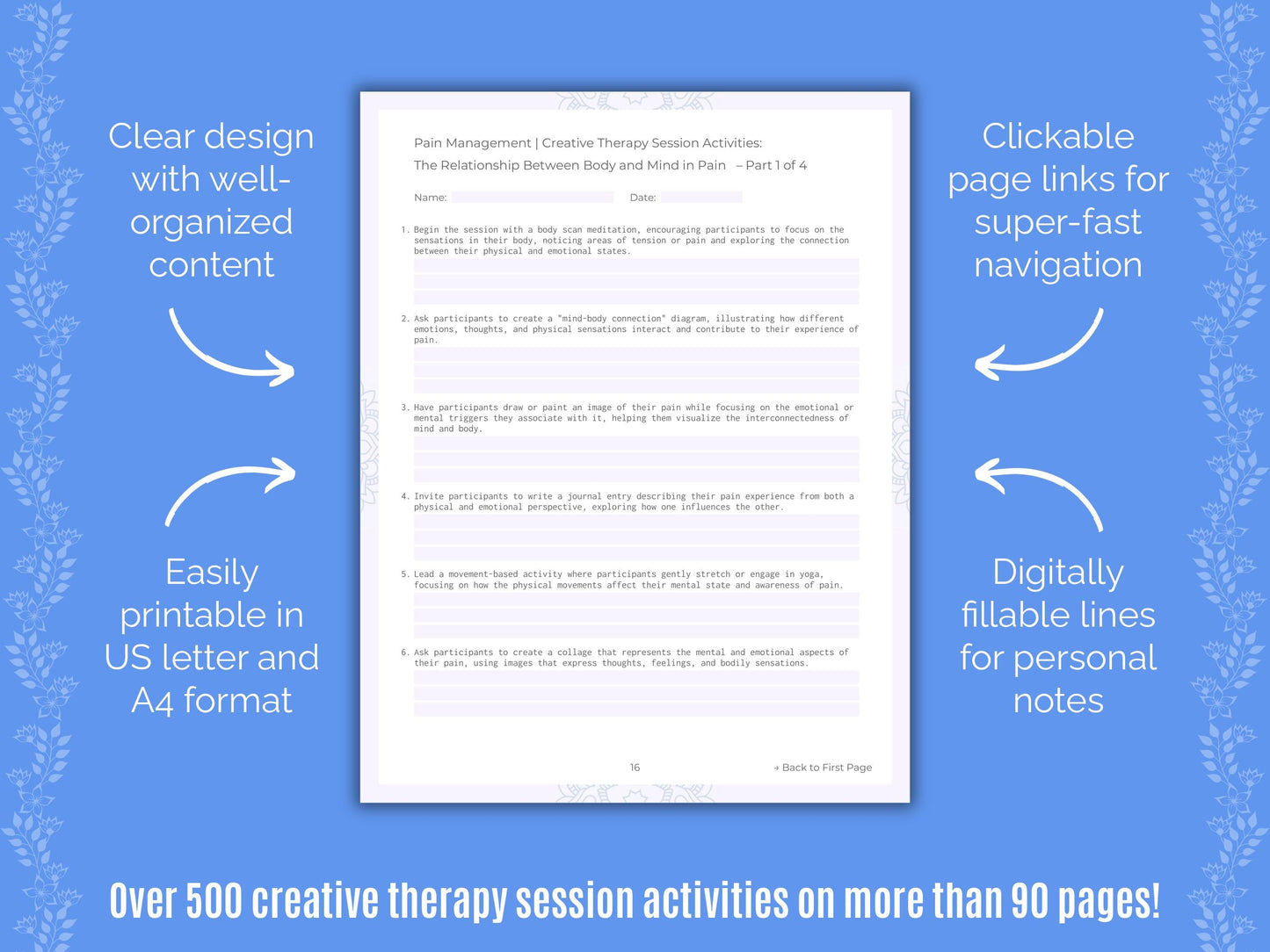 Pain Management Creative Therapy Counseling Templates