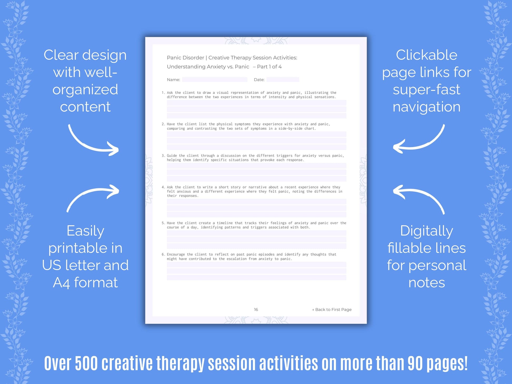 Panic Disorder Creative Therapy Counseling Templates