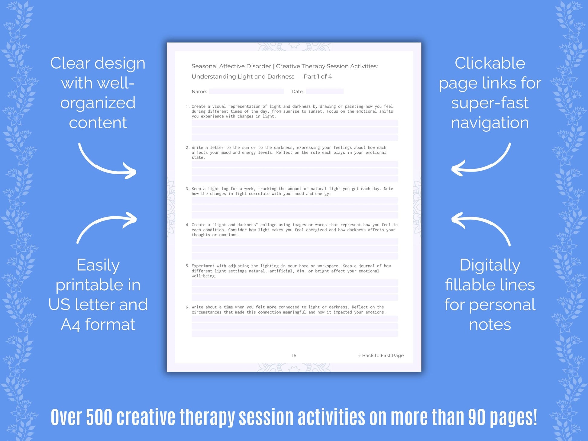 Seasonal Affective Disorder Creative Therapy Counseling Templates