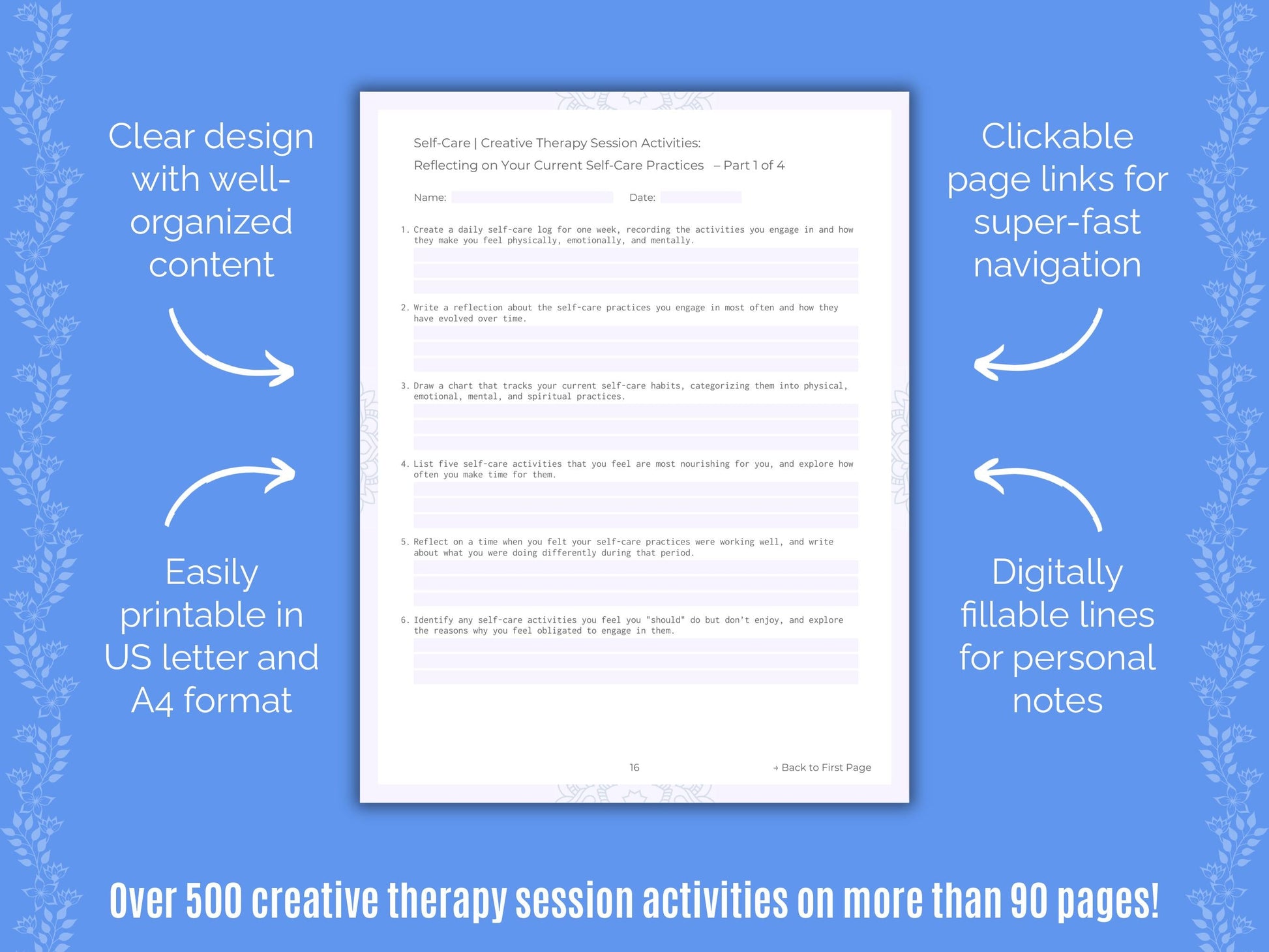 Self-Care Creative Therapy Counseling Templates