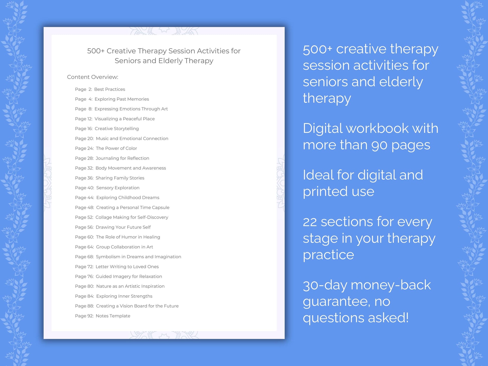Seniors and Elderly Creative Therapy Therapist Worksheets