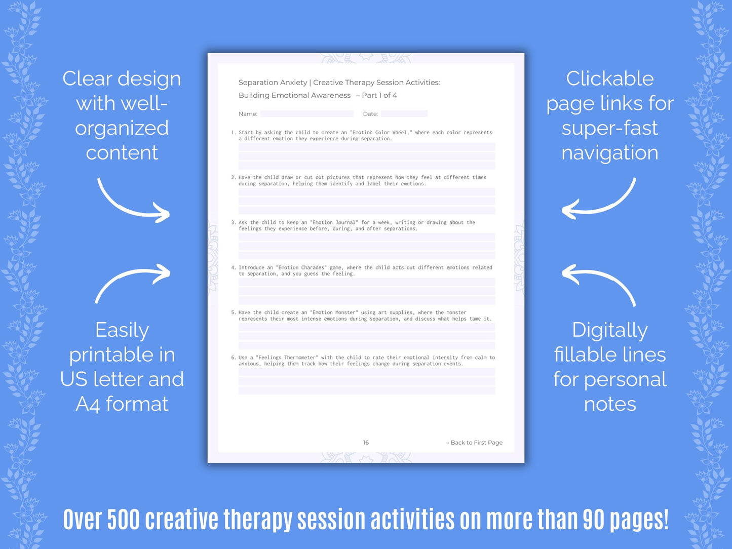 Separation Anxiety Creative Therapy Counseling Templates