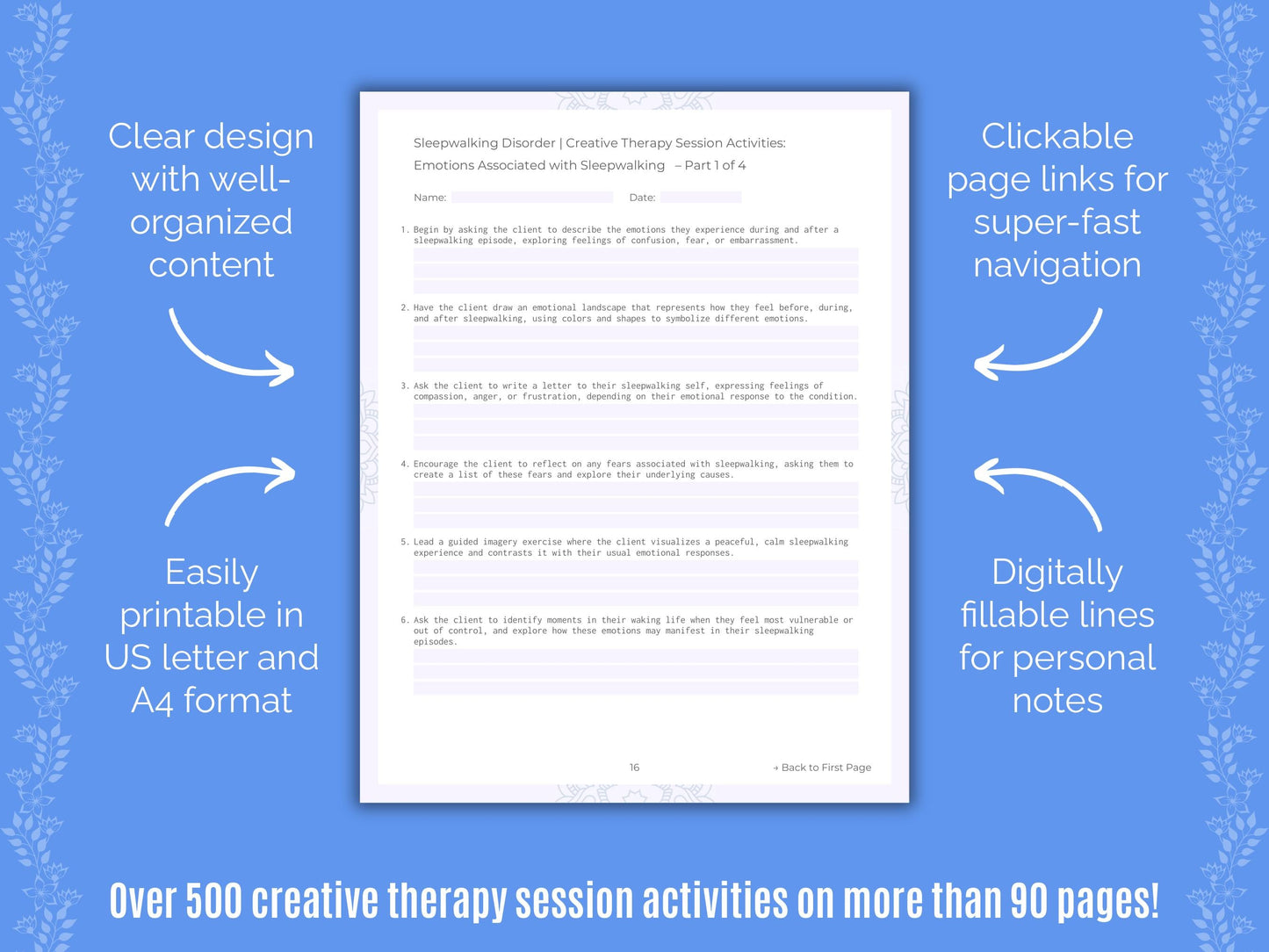 Sleepwalking Disorder Creative Therapy Counseling Templates