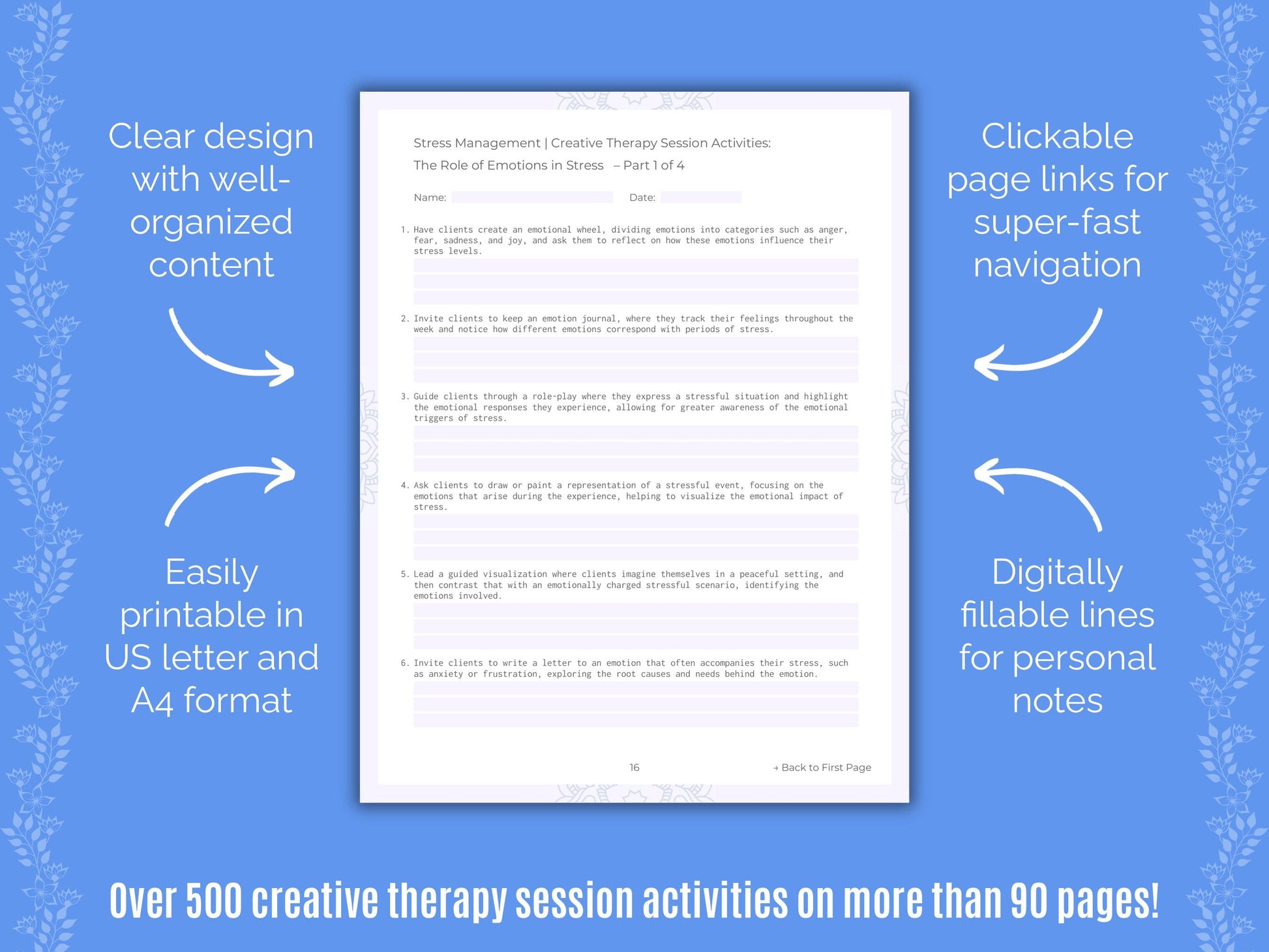 Stress Management Creative Therapy Counseling Templates