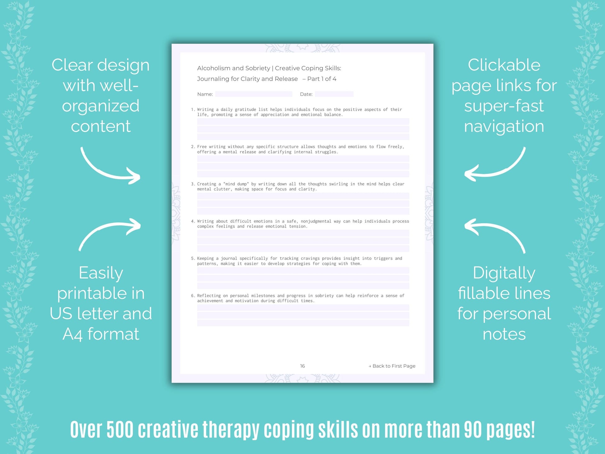 Alcoholism and Sobriety Creative Therapy Counseling Templates