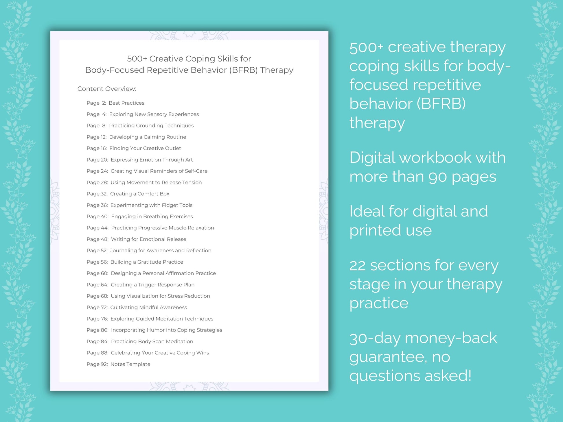 Body-Focused Repetitive Behavior (BFRB) Creative Therapy Therapist Worksheets