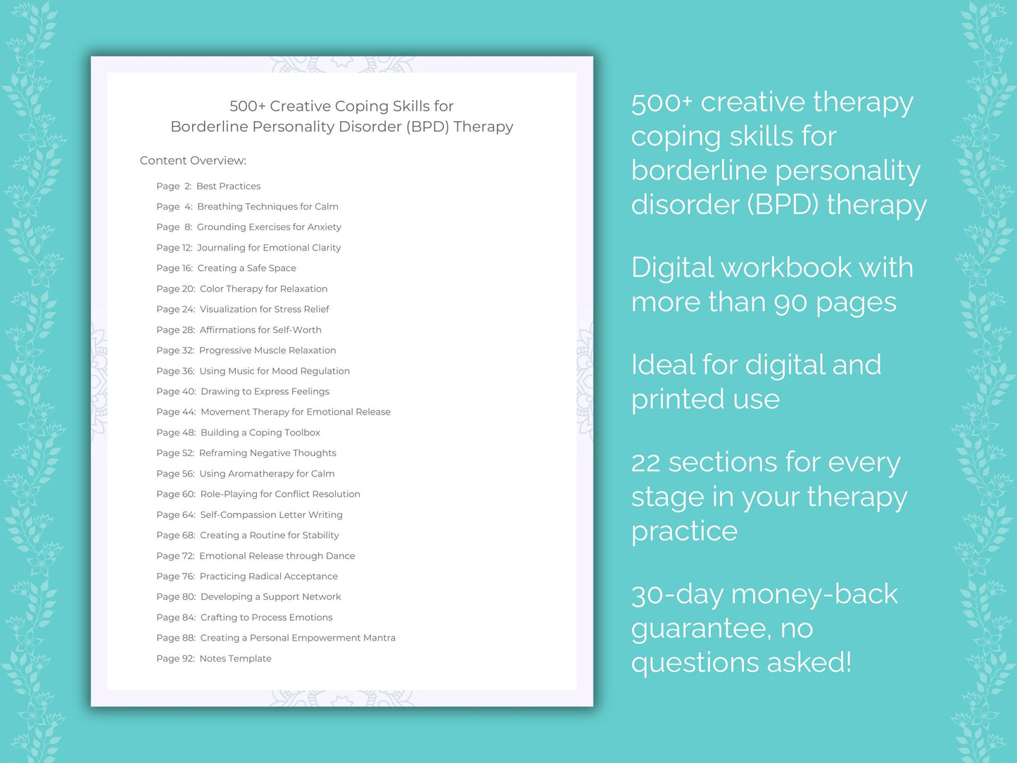 Borderline Personality Disorder (BPD) Creative Therapy Therapist Worksheets