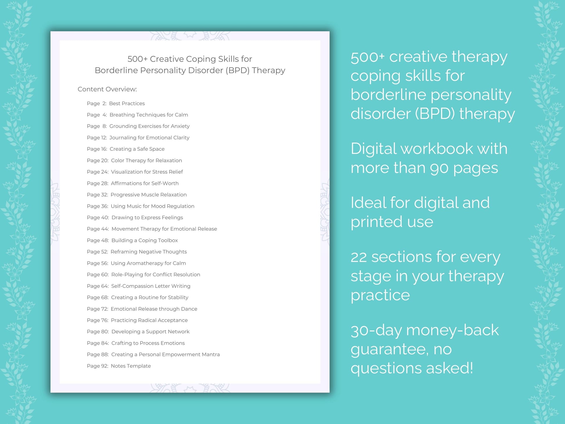 Borderline Personality Disorder (BPD) Creative Therapy Therapist Worksheets