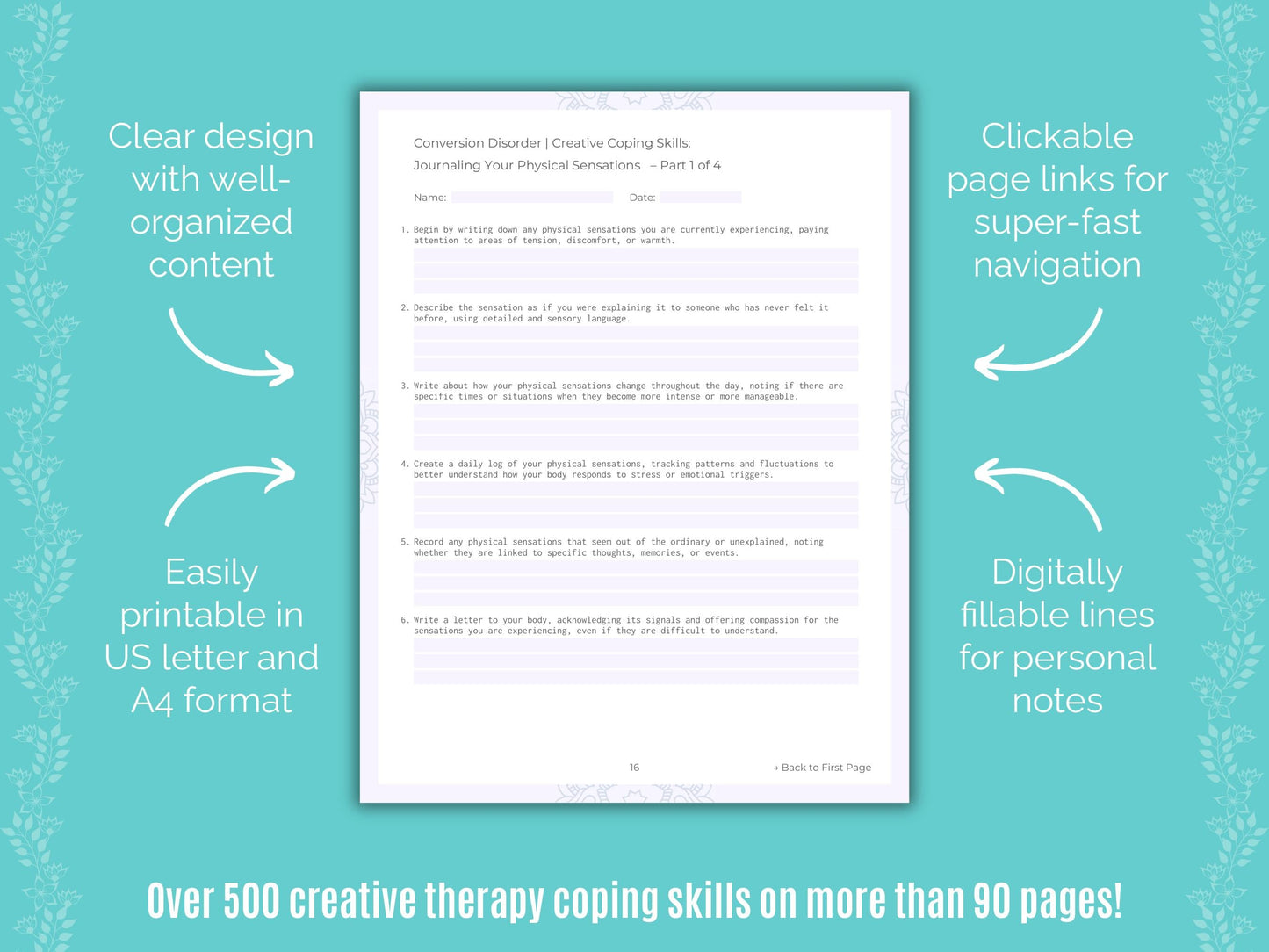 Conversion Disorder Creative Therapy Counseling Templates