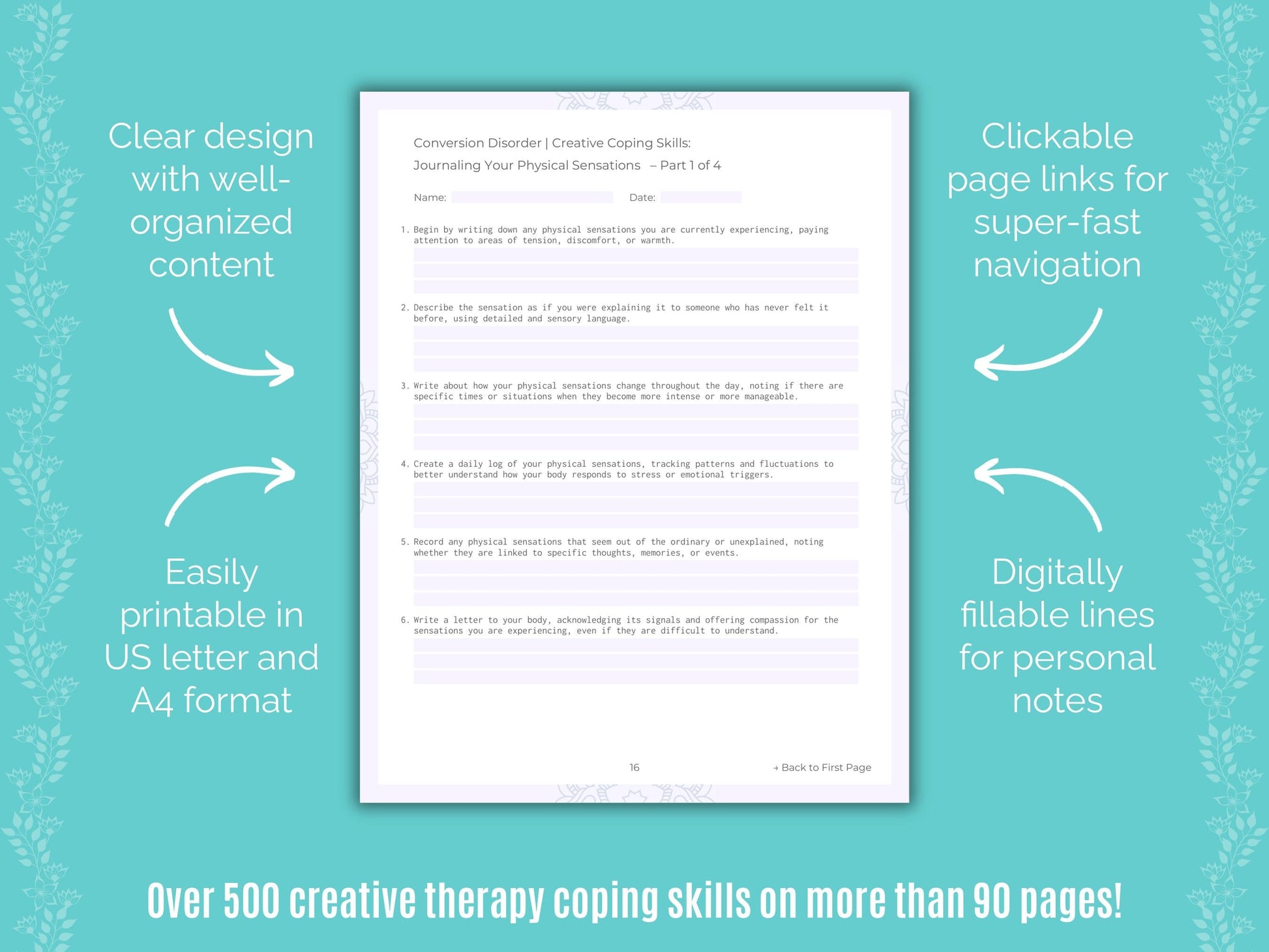 Conversion Disorder Creative Therapy Counseling Templates