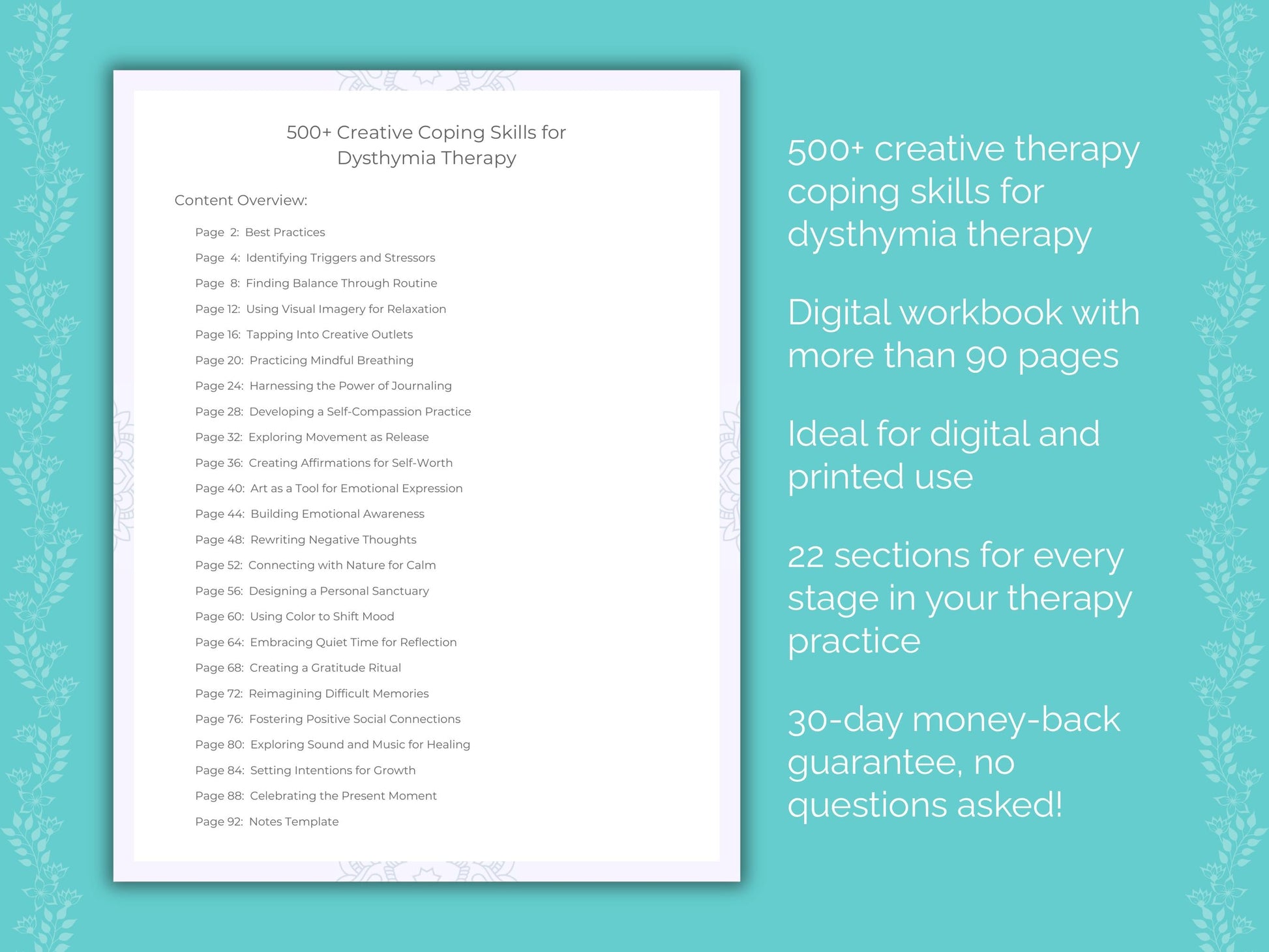 Dysthymia Creative Therapy Therapist Worksheets