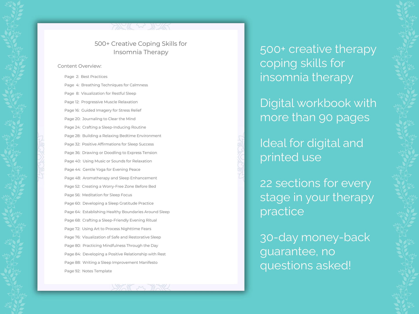 Insomnia Creative Therapy Therapist Worksheets