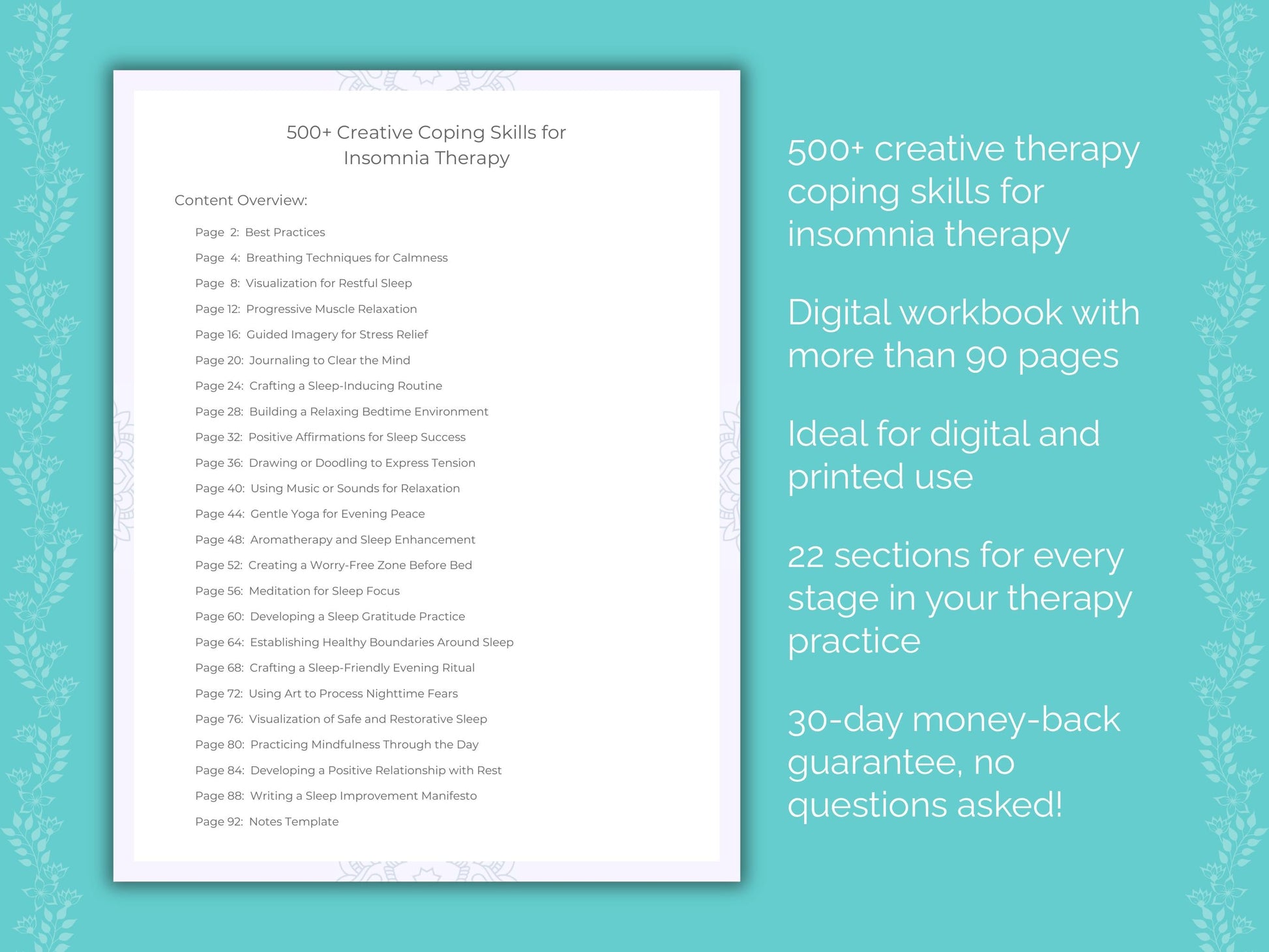 Insomnia Creative Therapy Therapist Worksheets