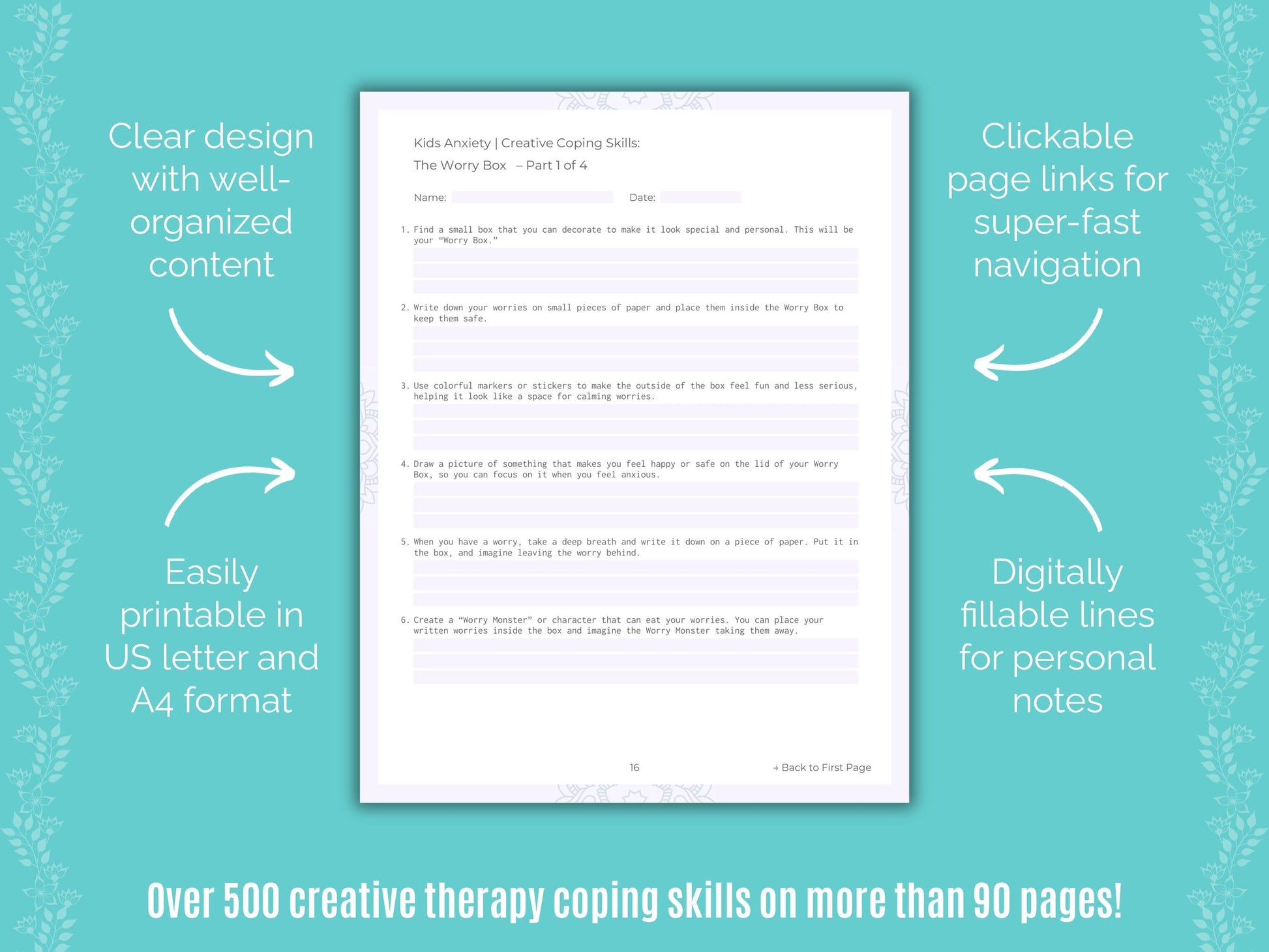 Kids Anxiety Creative Therapy Counseling Templates