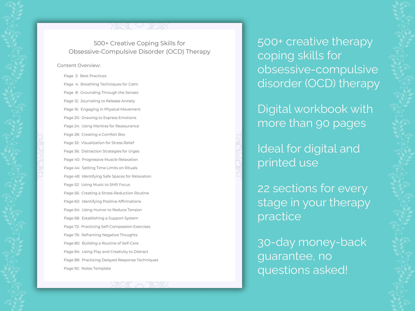 Obsessive-Compulsive Disorder (OCD) Creative Therapy Therapist Worksheets