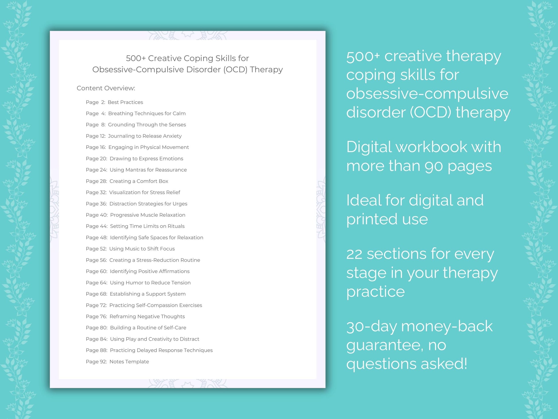 Obsessive-Compulsive Disorder (OCD) Creative Therapy Therapist Worksheets