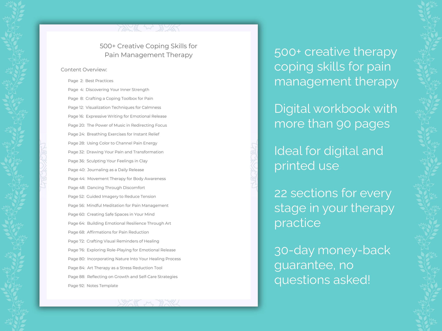 Pain Management Creative Therapy Therapist Worksheets