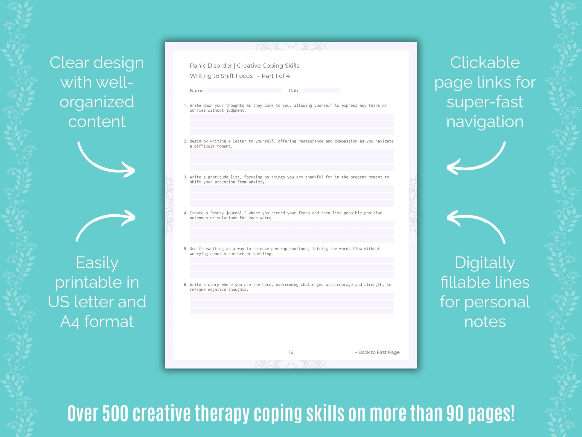 Panic Disorder Creative Therapy Counseling Templates