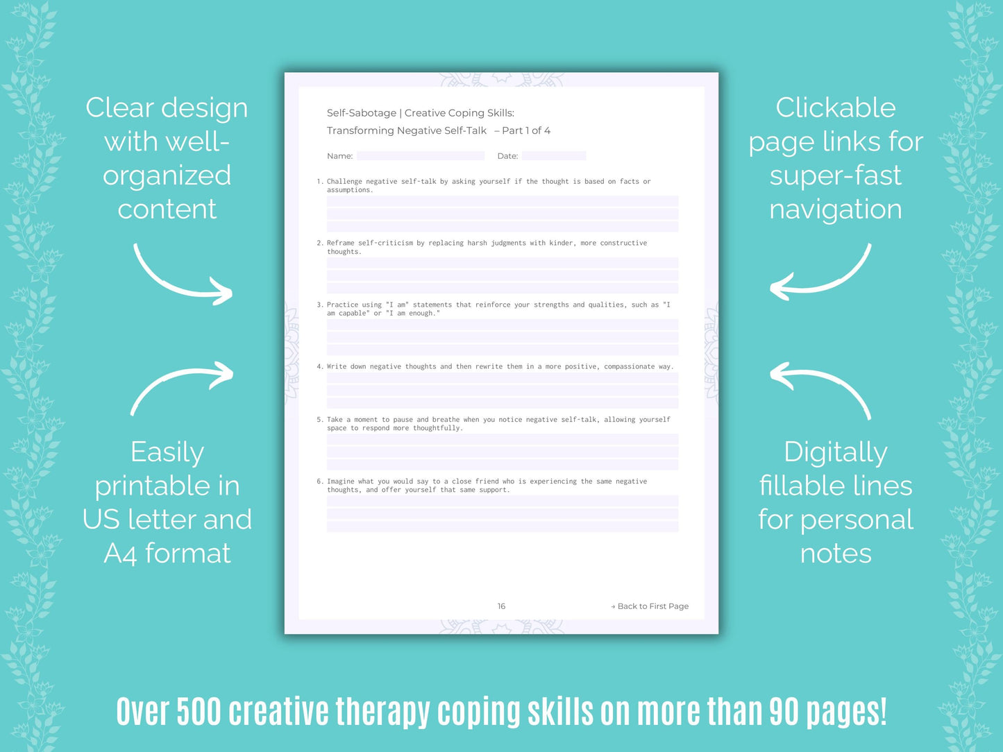 Self-Sabotage Creative Therapy Counseling Templates