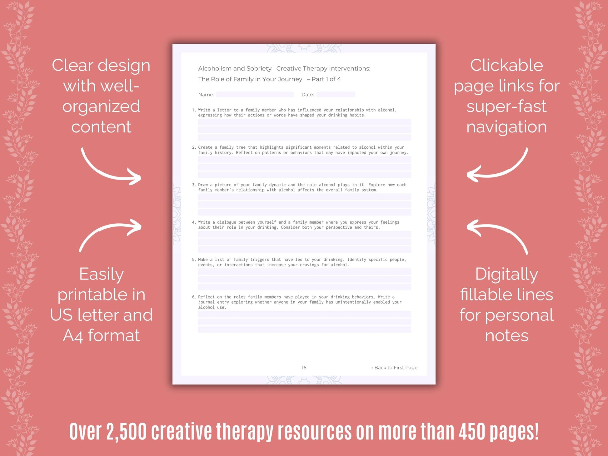 Alcoholism and Sobriety Creative Therapy Counseling Templates