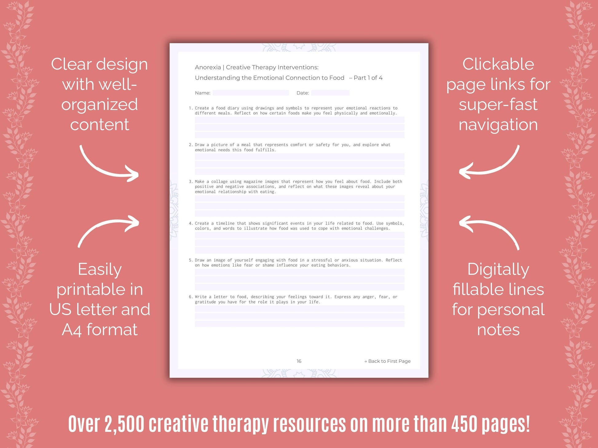 Anorexia Creative Therapy Counseling Templates