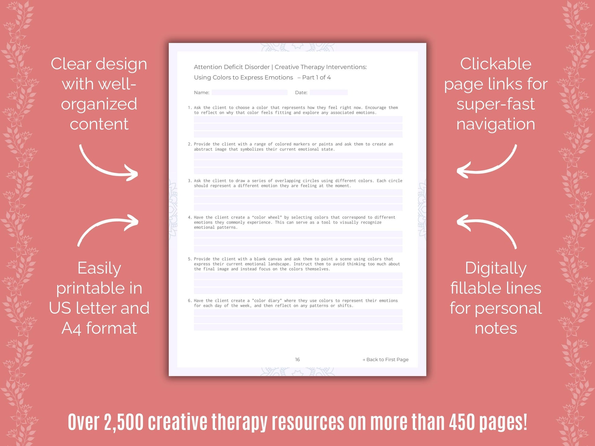 Attention Deficit Disorder (ADD) Creative Therapy Counseling Templates