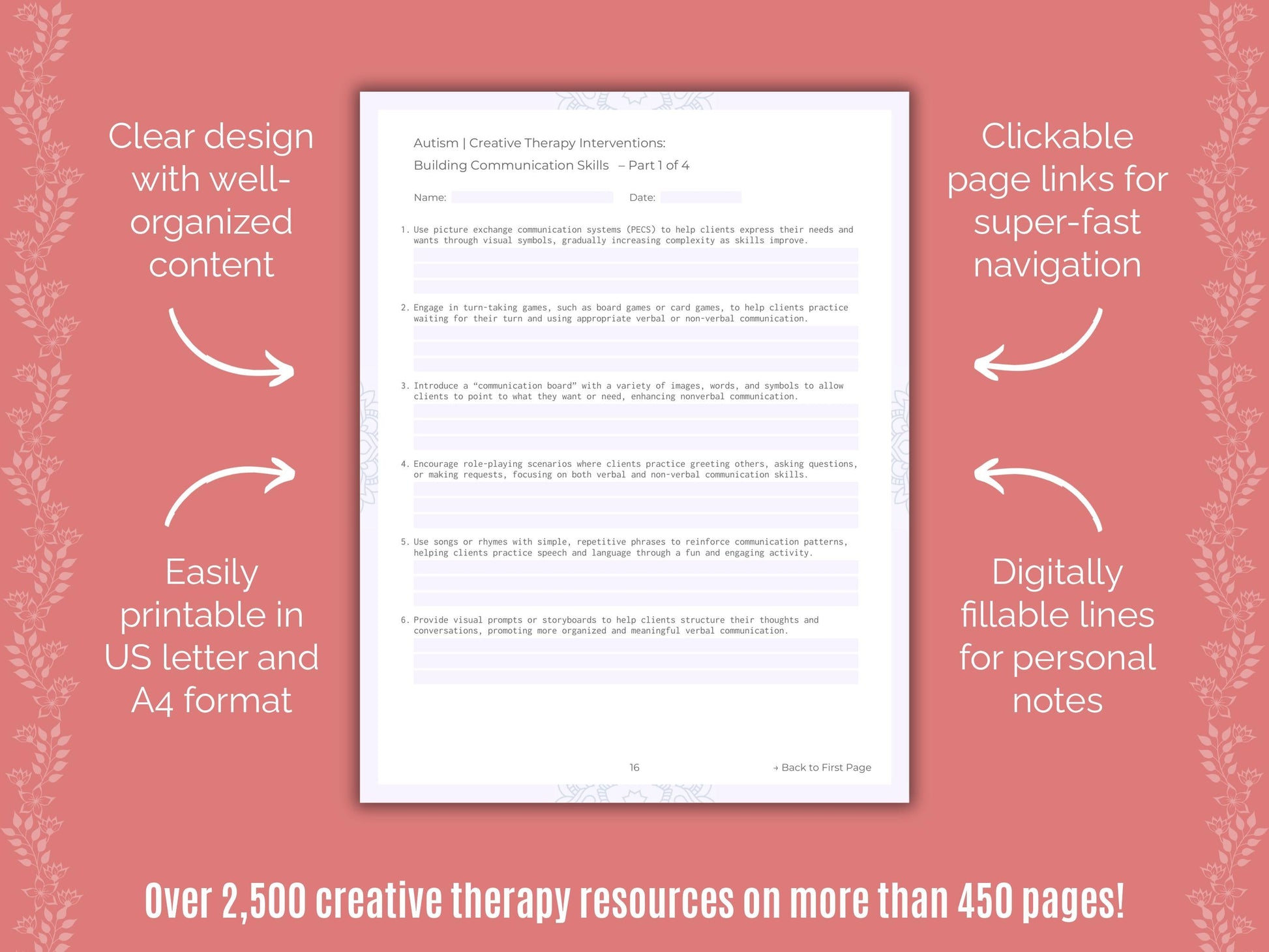 Autism Spectrum Disorder Creative Therapy Counseling Templates