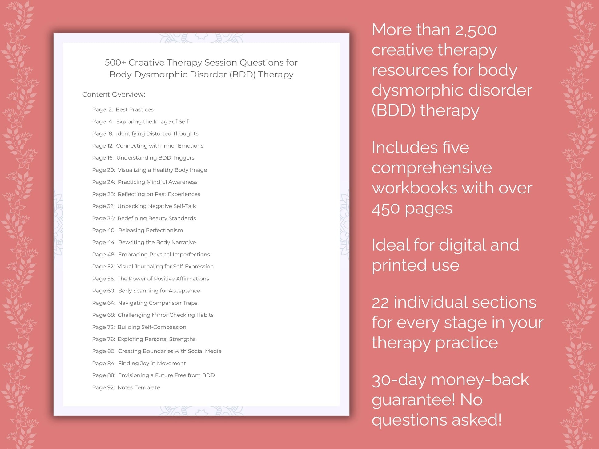 Body Dysmorphic Disorder (BDD) Creative Therapy Therapist Worksheets