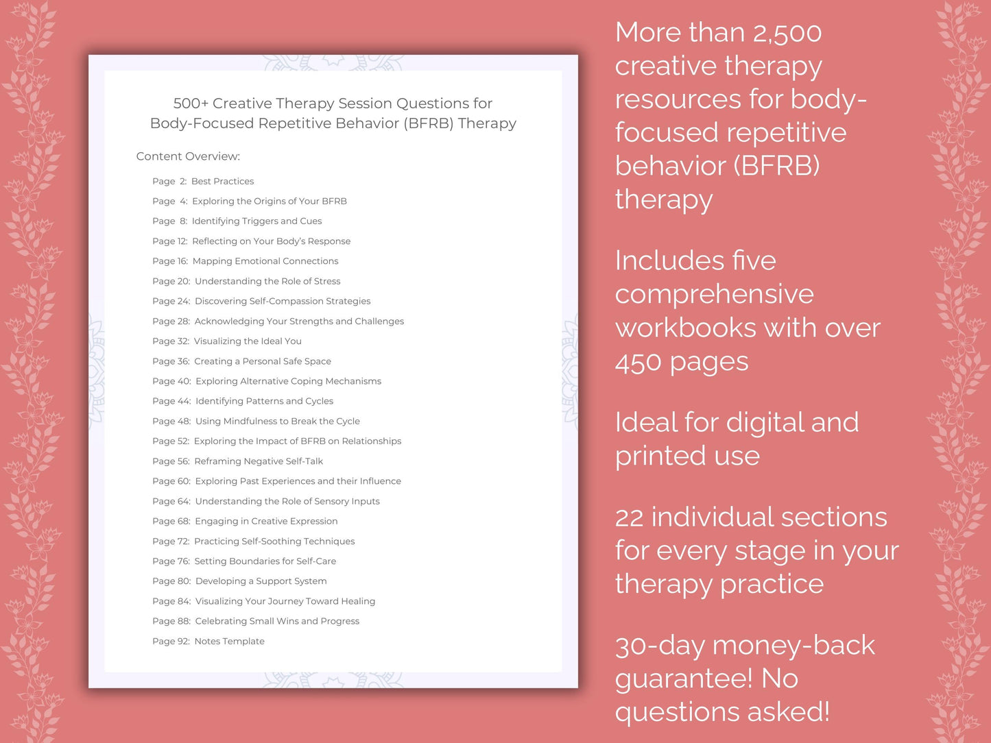 Body-Focused Repetitive Behavior (BFRB) Creative Therapy Therapist Worksheets